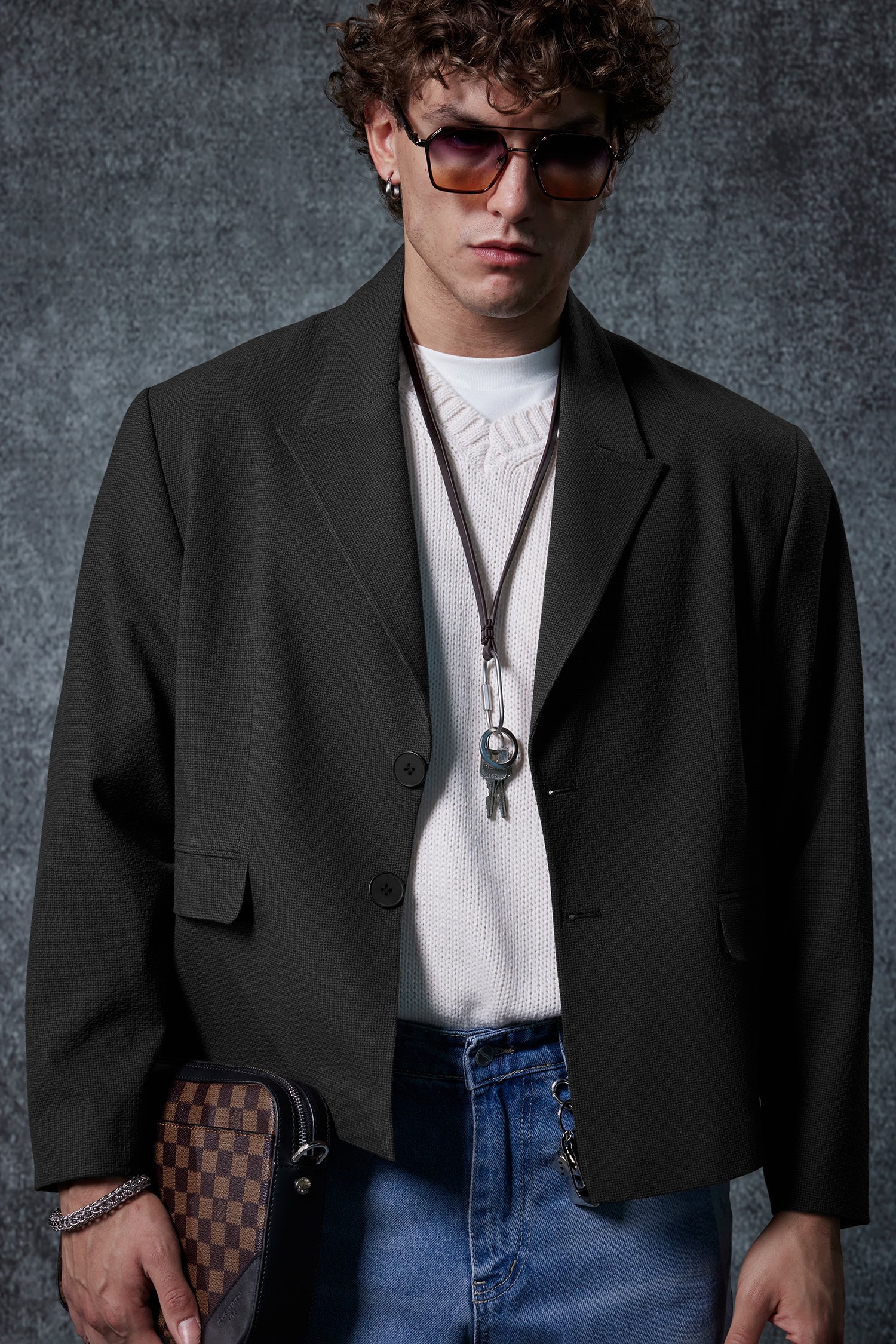 Erkek Boxy Fit Düğmeli Blazer Ceket Siyah
