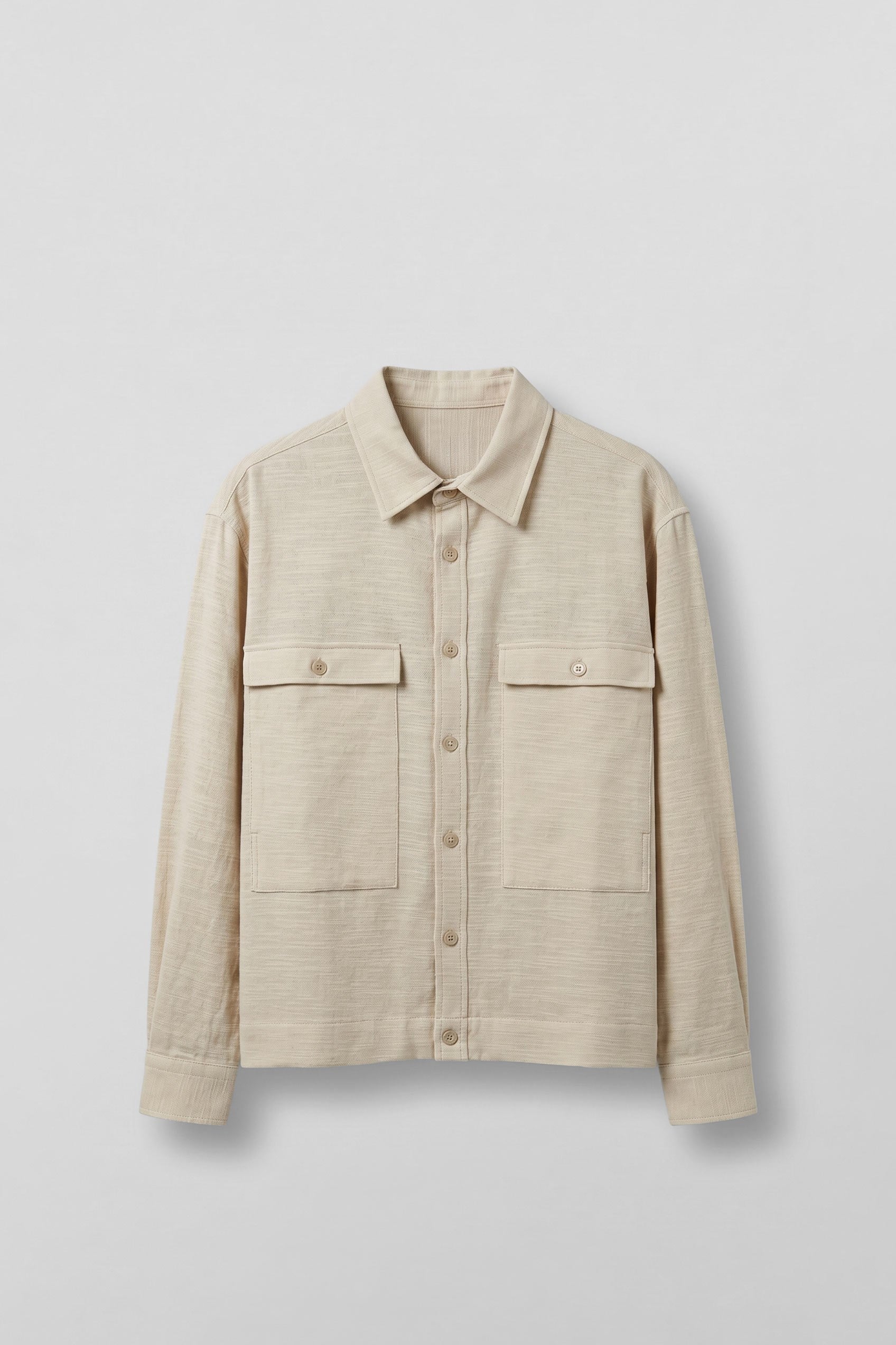 Erkek Boxy Fit Kontrast Dikişli Pamuklu Overshirt Gömlek Ekru