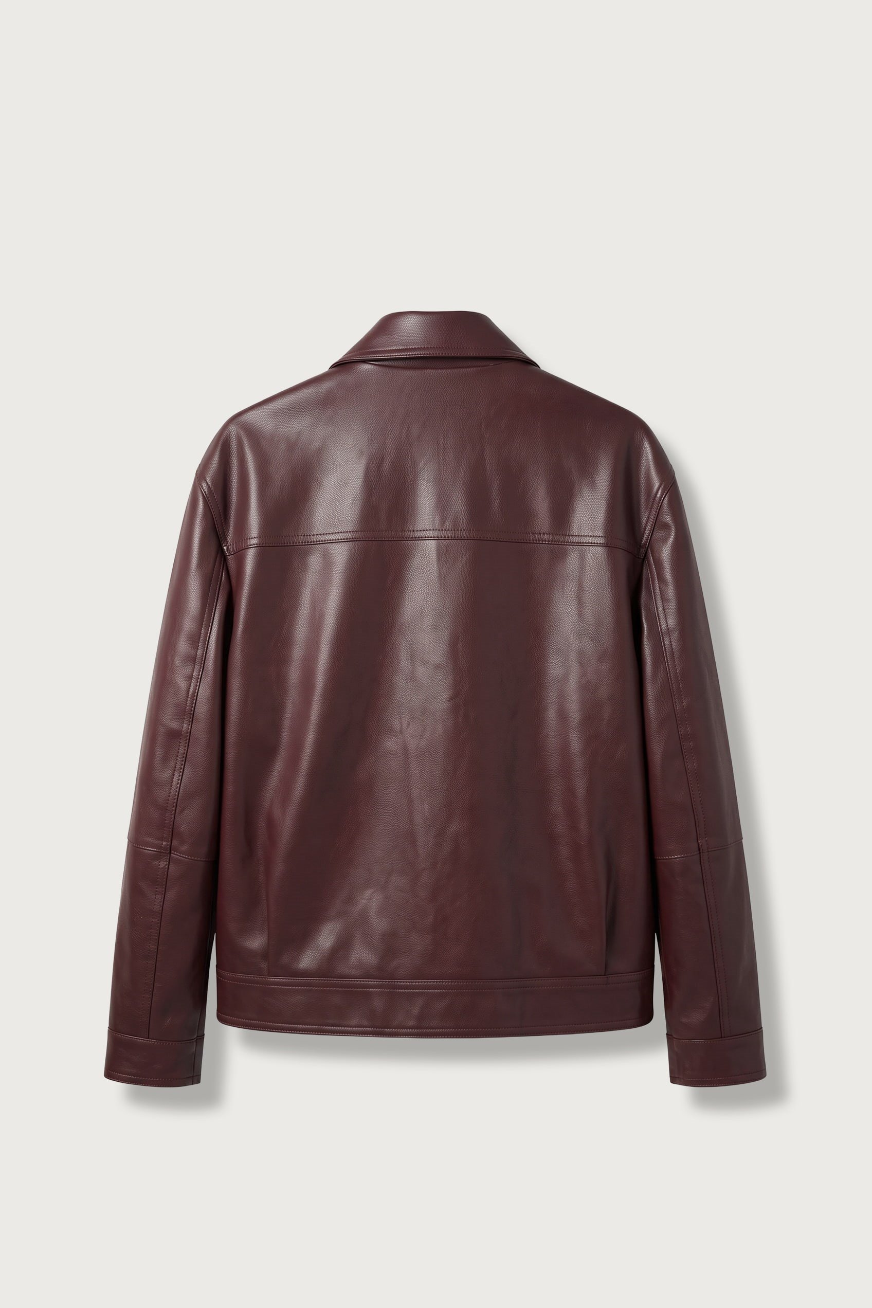 Erkek Boxy Fit Metal Tokalı Deri Ceket Bordo