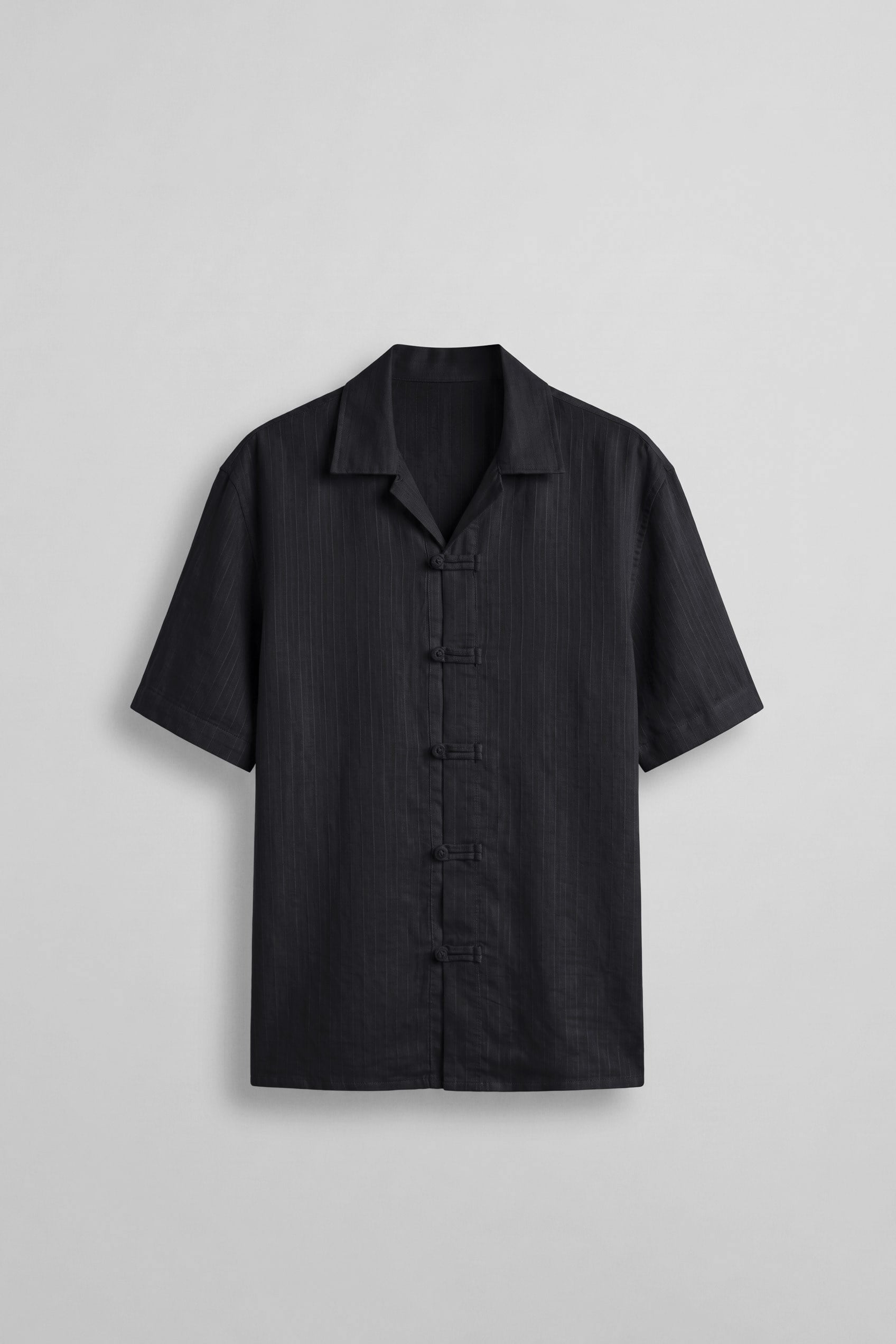 Erkek Boxy Fit Tencel Kumaş Kimono Gömlek Siyah