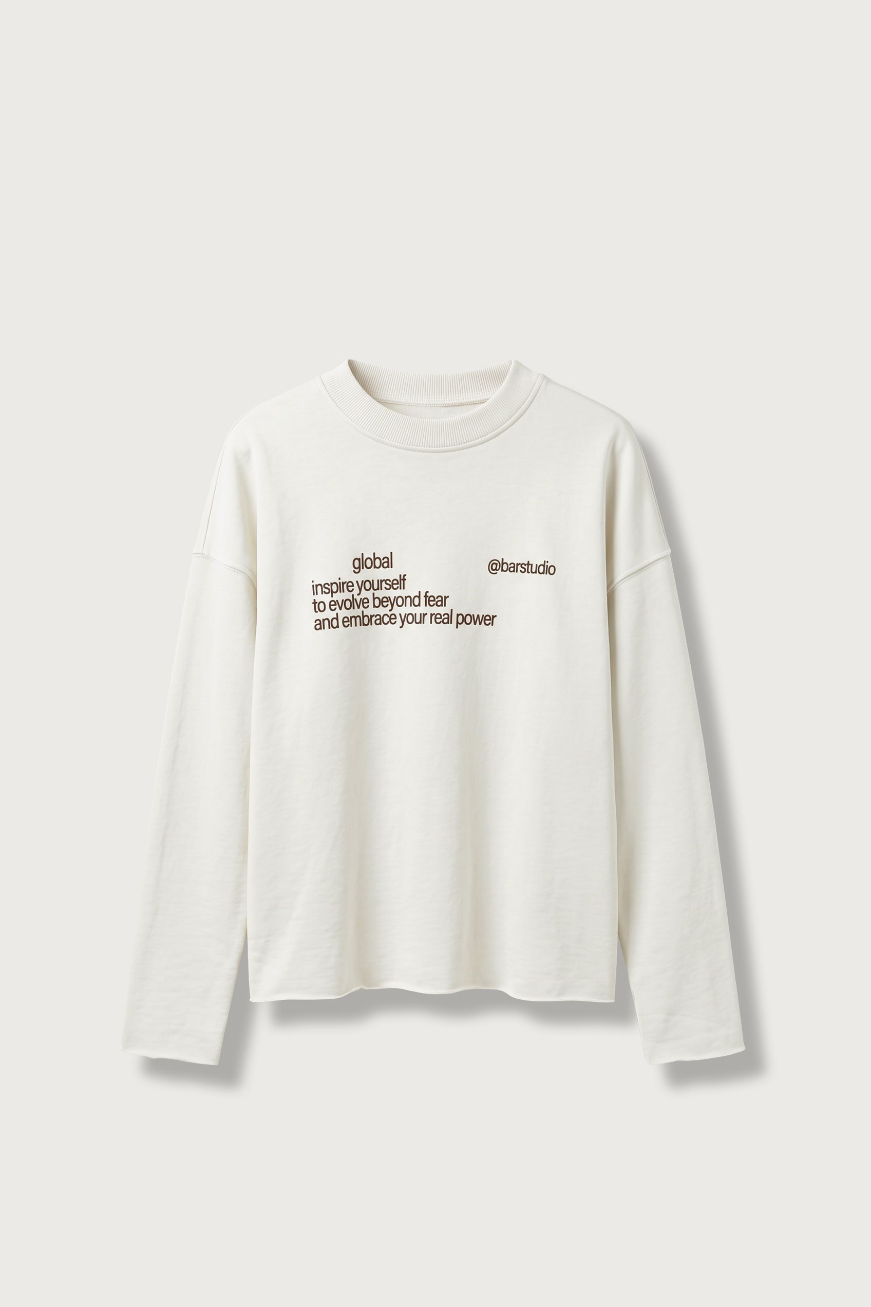 Erkek Boxy Fit Yazı Baskılı Bisiklet Yaka Sweatshirt Ekru