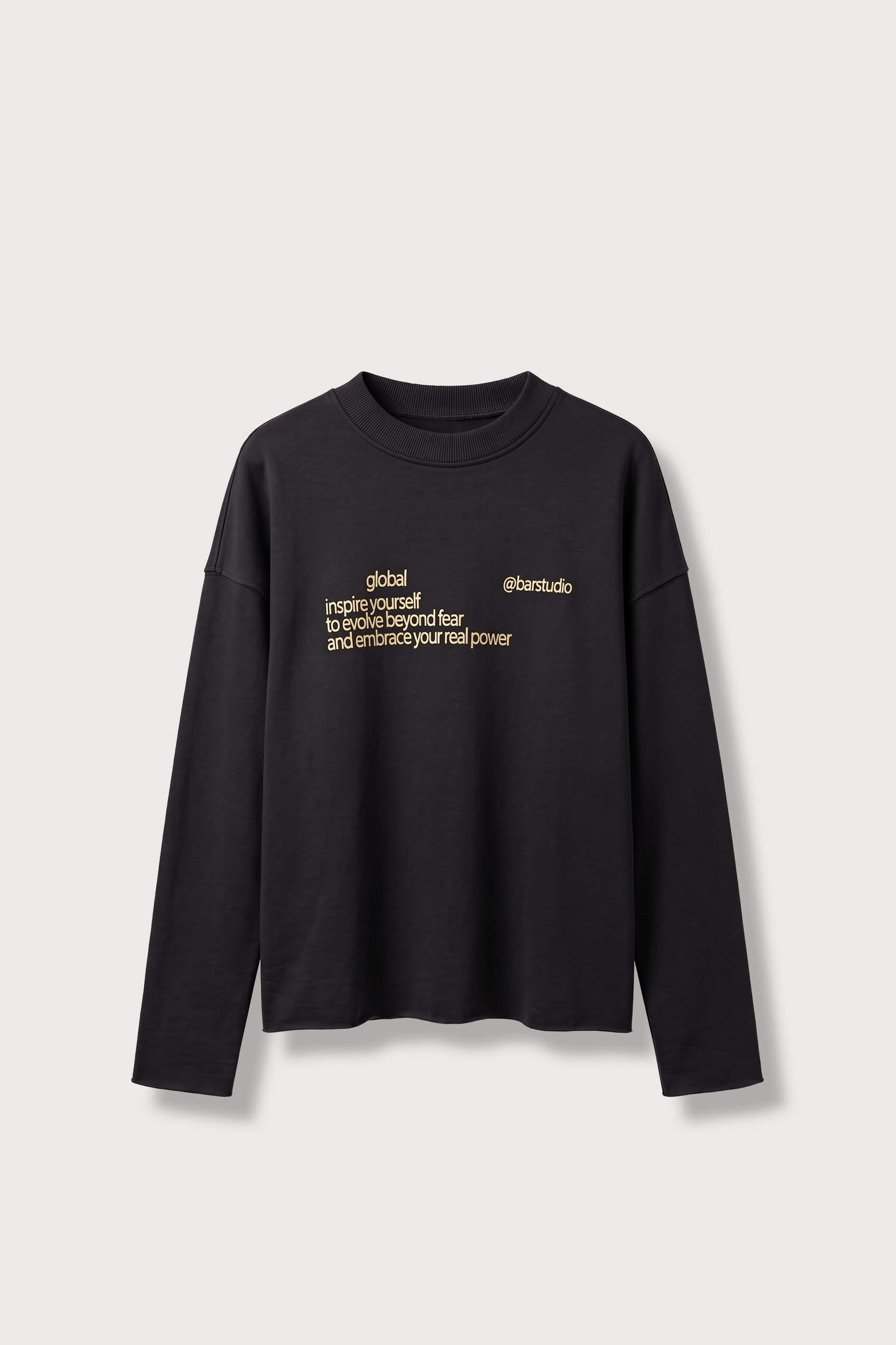 Erkek Boxy Fit Yazı Baskılı Bisiklet Yaka Sweatshirt Siyah