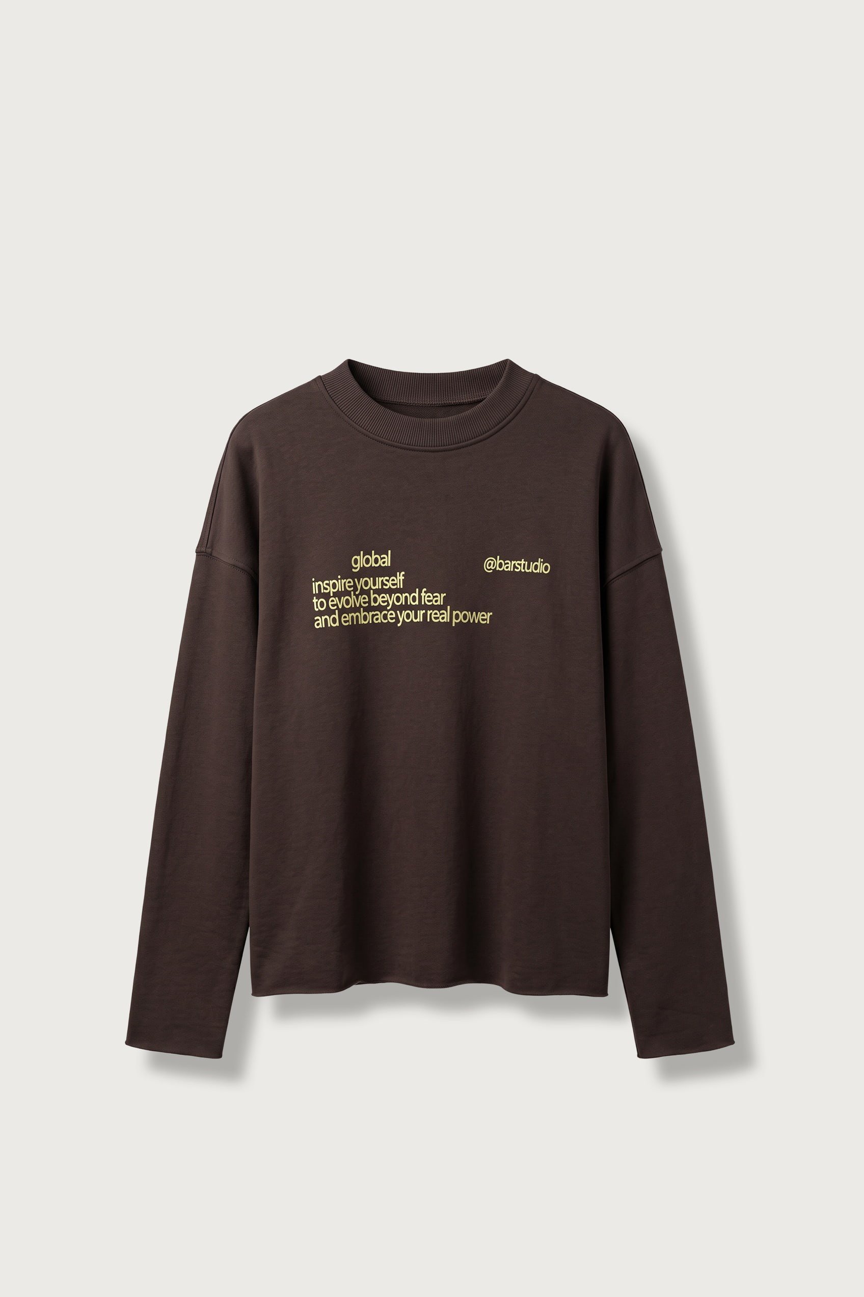 Erkek Boxy Fit Yazı Baskılı Bisiklet Yaka Sweatshirt Kahverengi