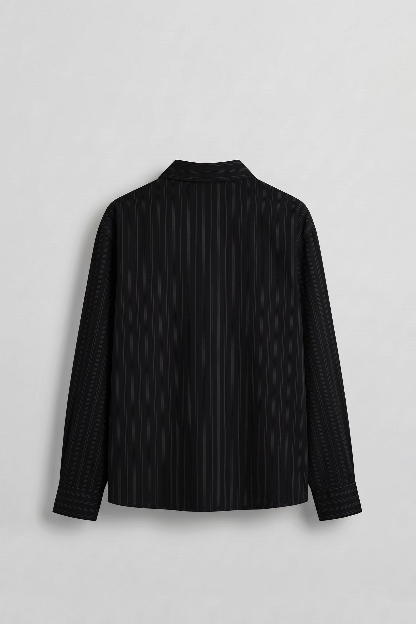 Erkek Boxy Fit Yazı Baskılı Çizgili Tencel Gömlek Siyah