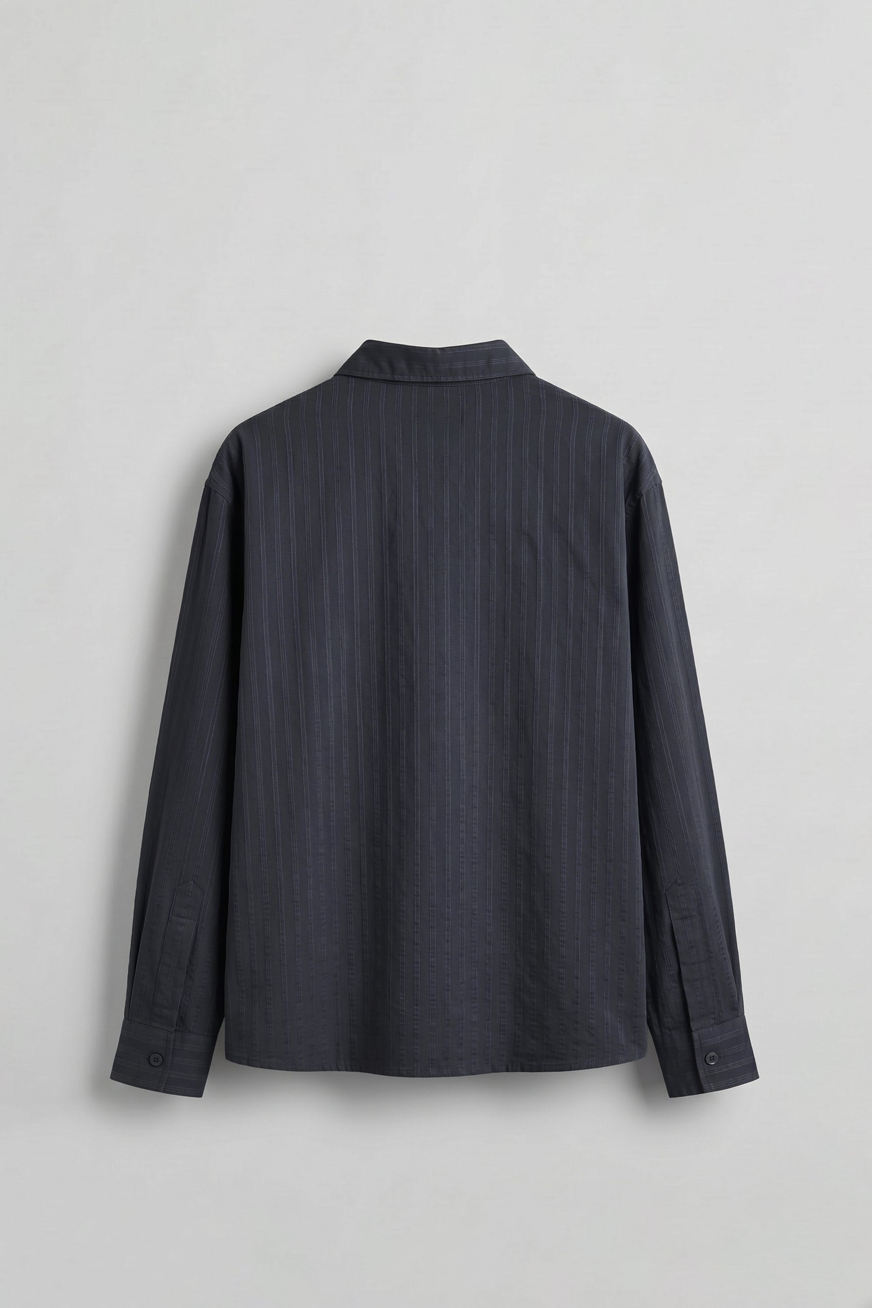 Erkek Boxy Fit Yazı Baskılı Çizgili Tencel Gömlek Lacivert