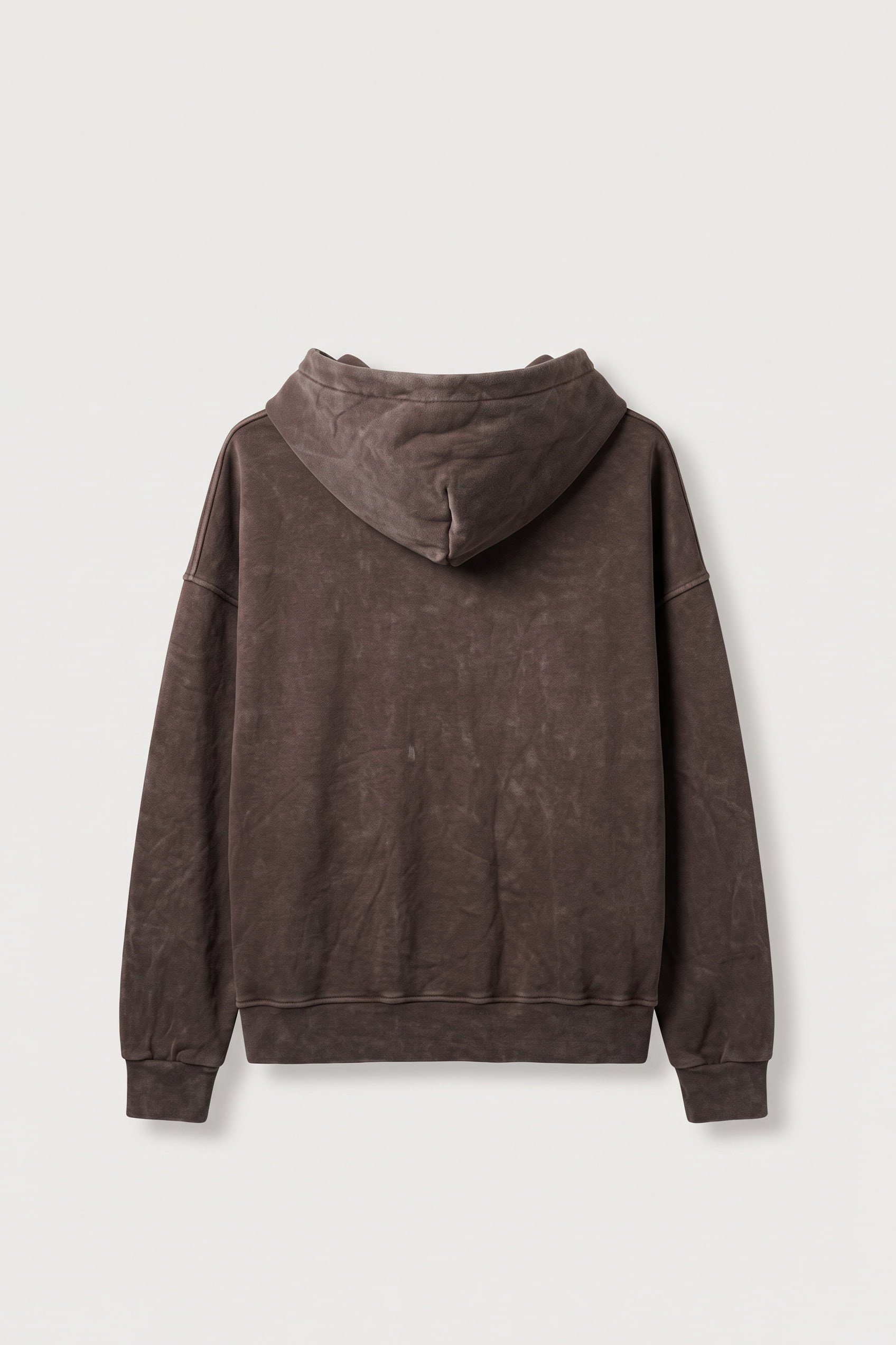 Erkek Boxy Fit Yıkamalı Metal Tokalı Kapüşonlu Sweatshirt Kahverengi