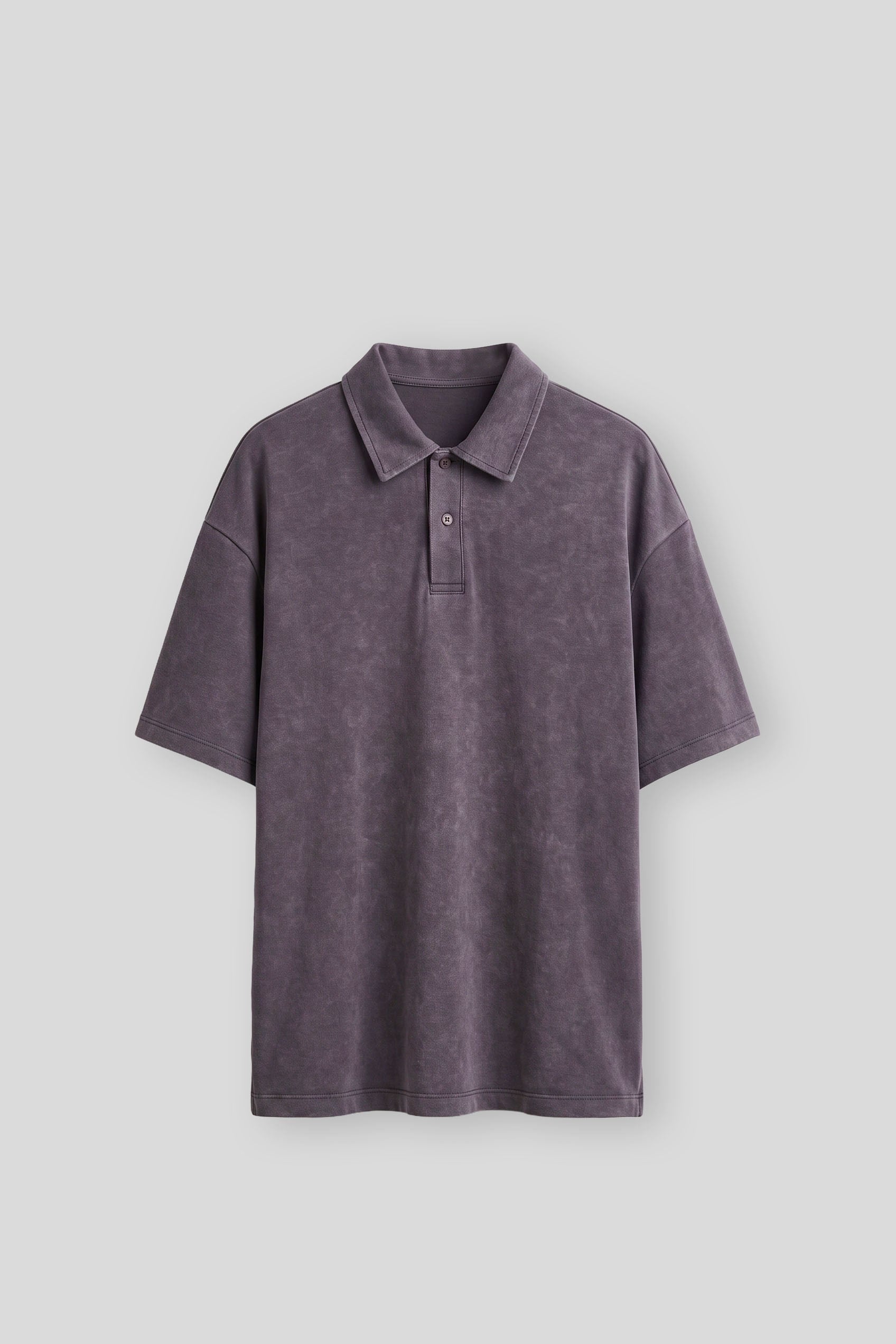 Erkek Boxy Fit Yıkamalı Polo Yaka T-Shirt Kahverengi