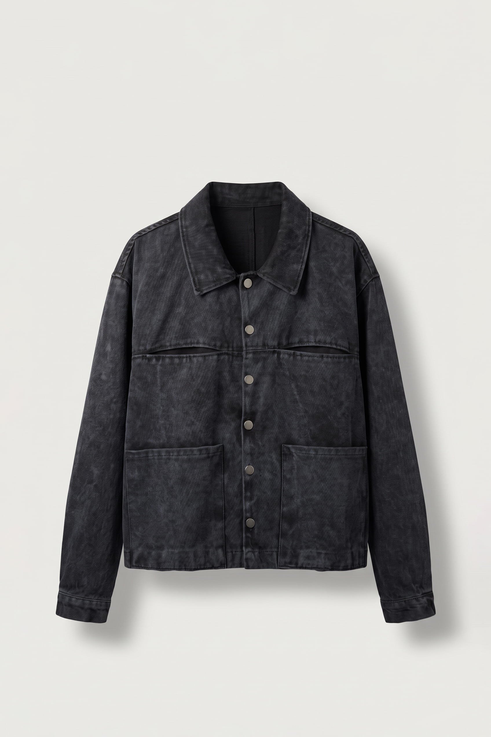 Erkek Boxy Fit Yıkamalı Utility Gabardin Ceket Siyah