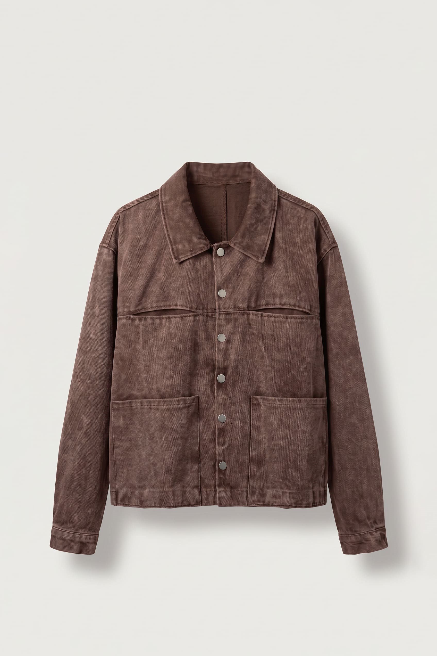 Erkek Boxy Fit Yıkamalı Utility Gabardin Ceket Kahverengi