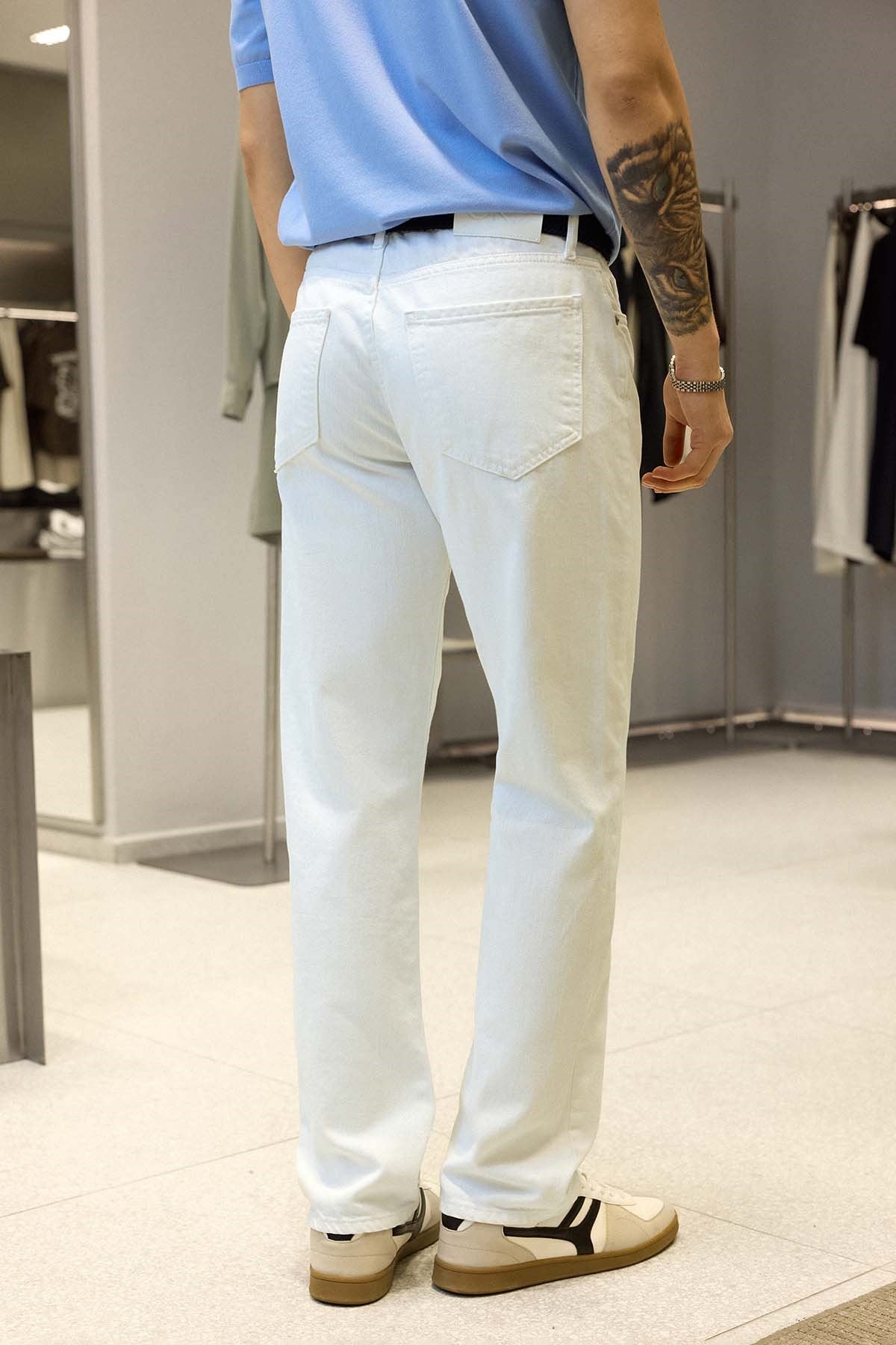 Erkek Boyfriend %100 Pamuk Jean Pantolon Beyaz