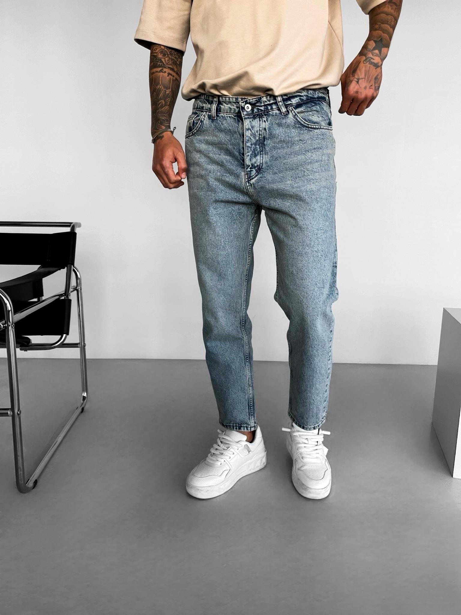 Erkek Boyfriend Fit Yıkamalı Jean Mavi