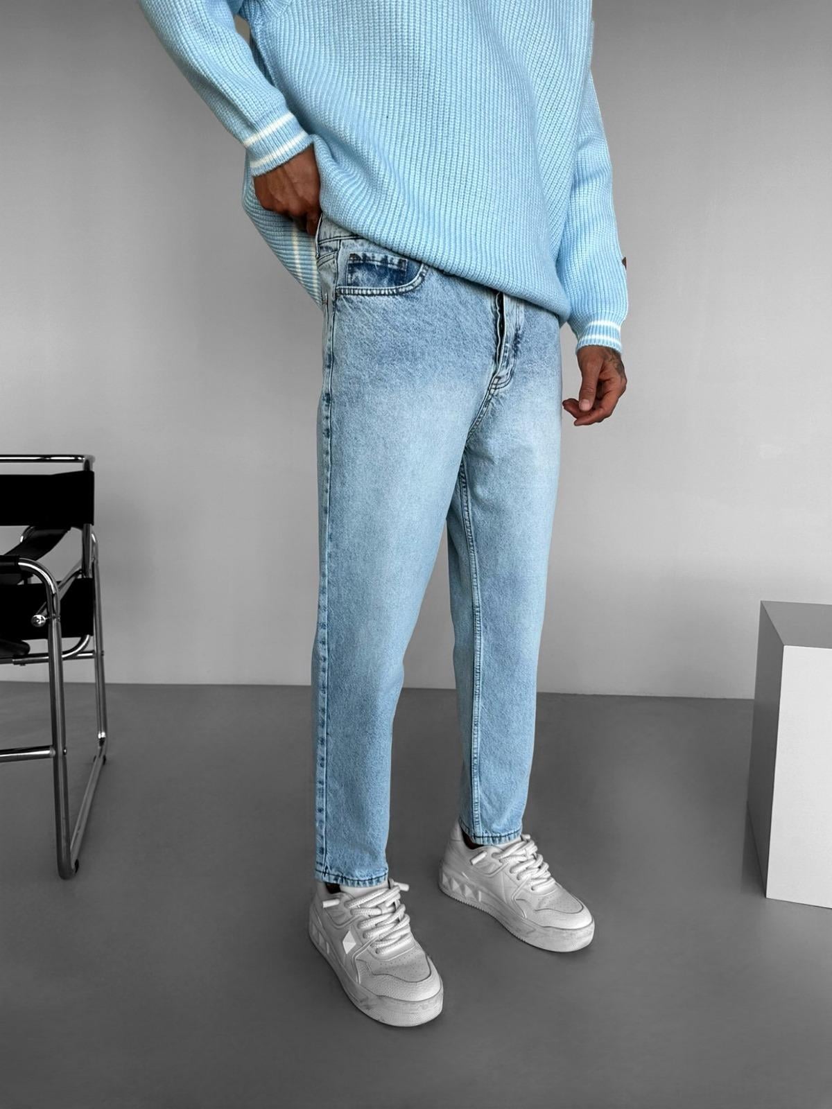 Erkek Boyfriend Fit Yıkamalı Jean Pantolon Açık Mavi