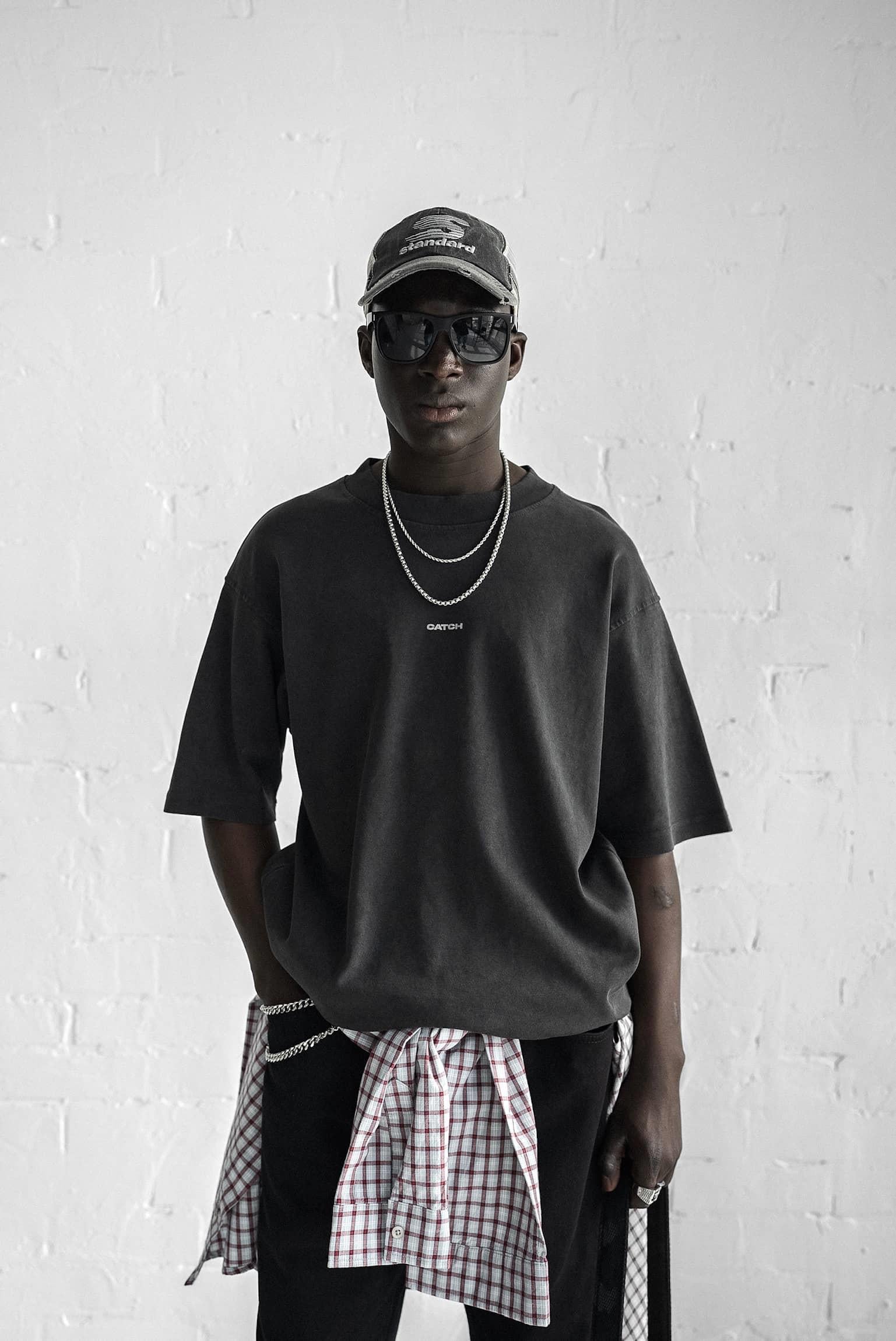 Erkek Catch Minimal Baskılı Oversize T-Shirt Siyah