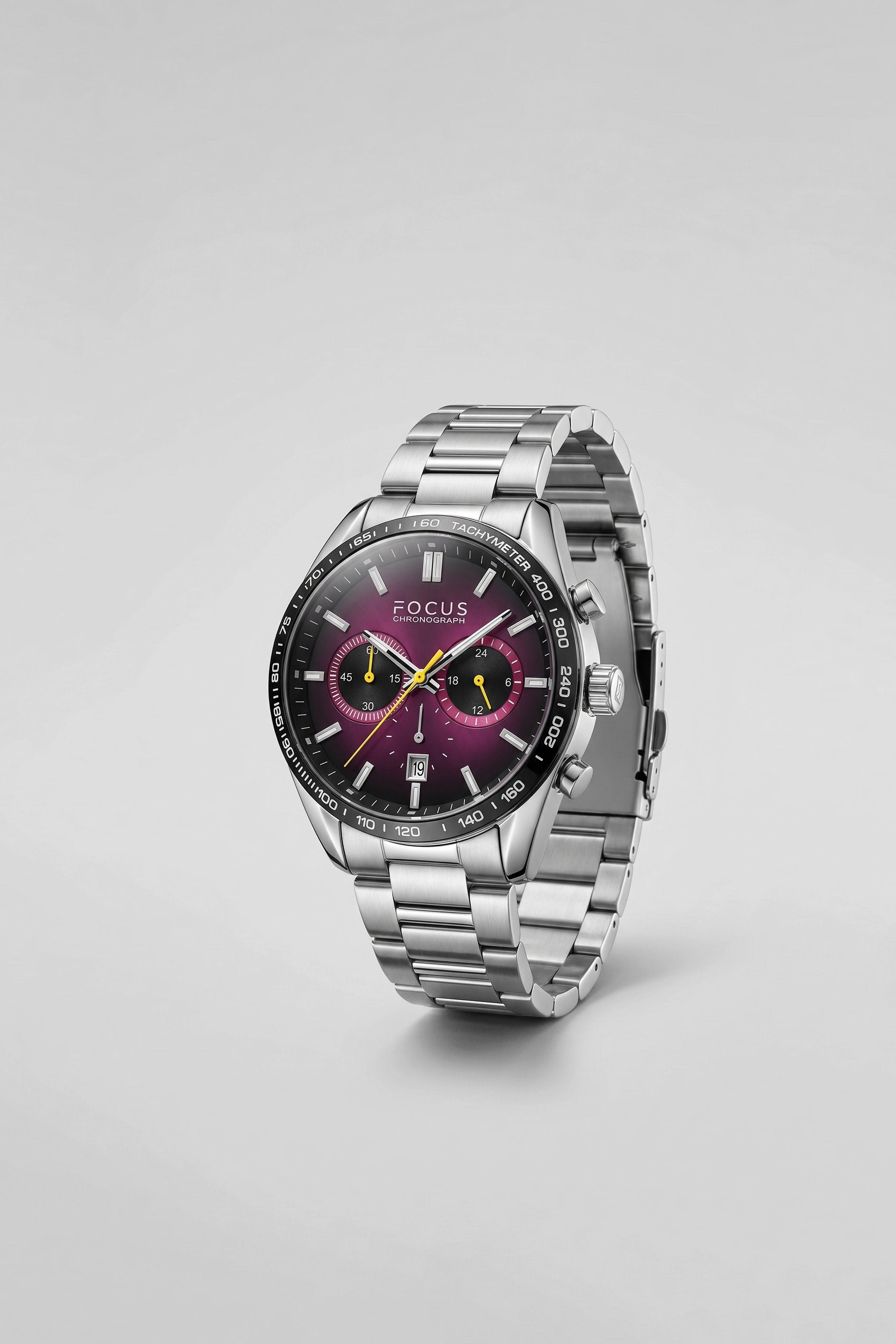 Erkek Çelik Kordon Tachymeter Analog Kol Saati Gümüş / Bordo