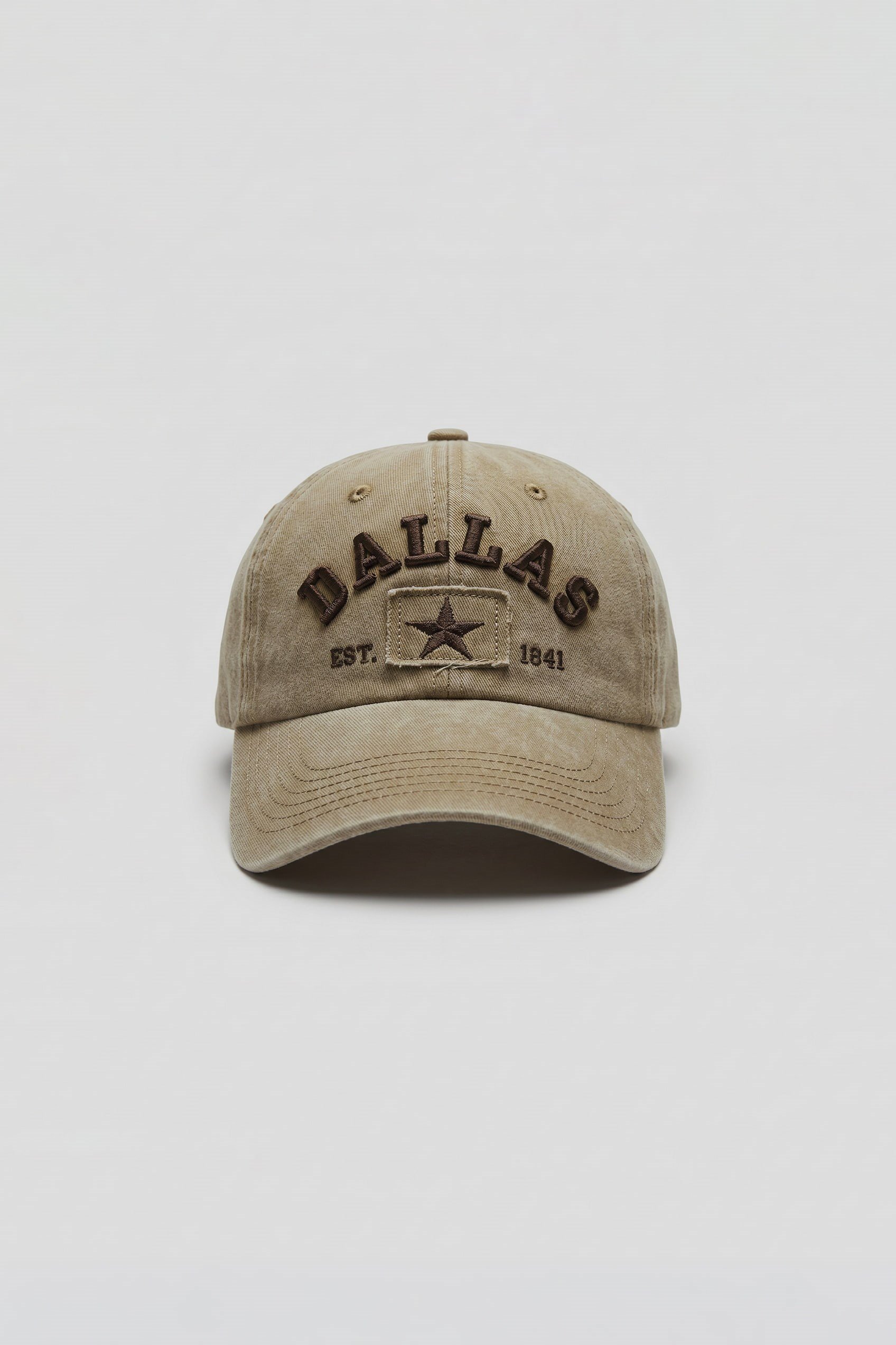 Erkek Dallas Yıldız Nakışlı Yıkamalı Beyzbol Şapka Bej