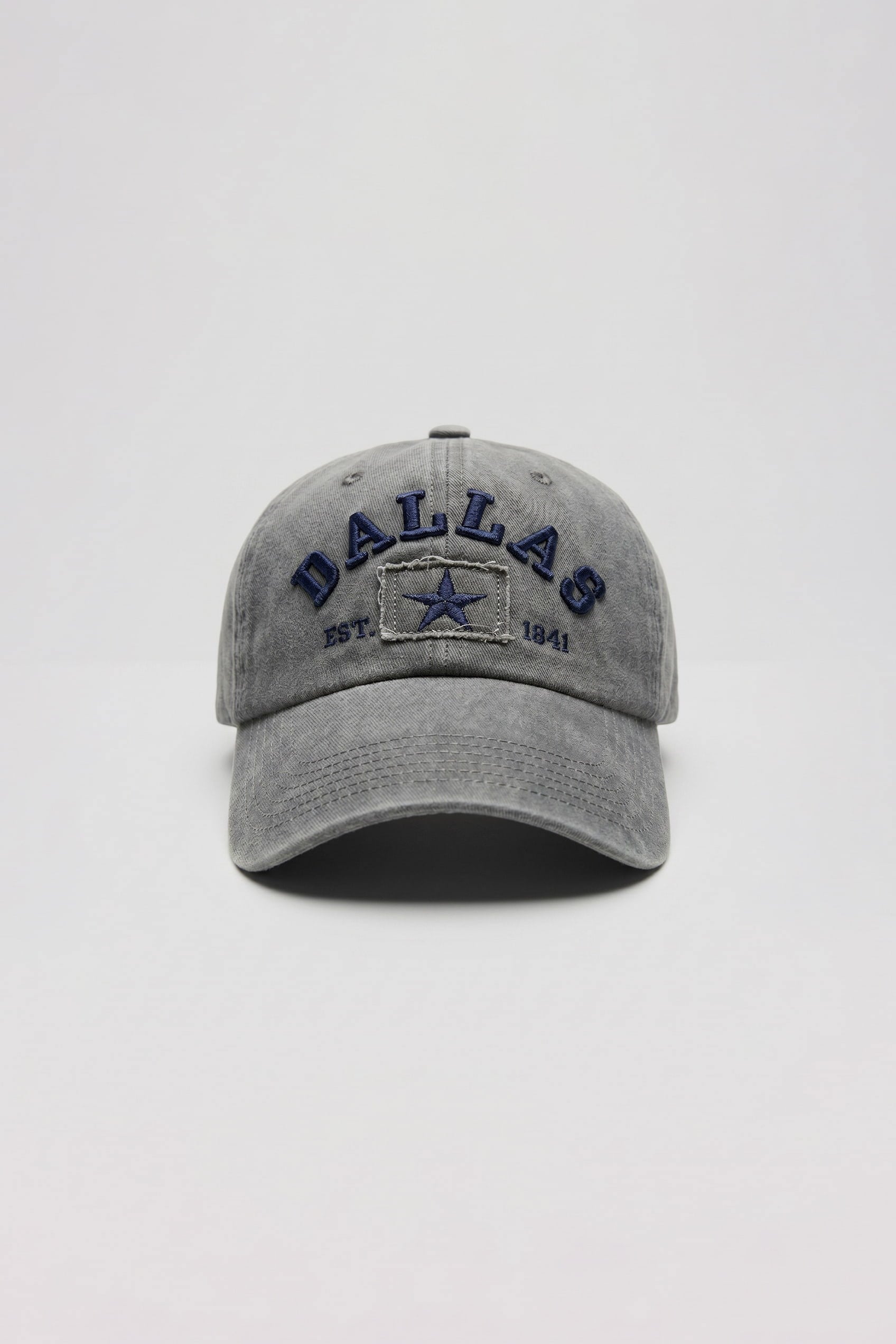 Erkek Dallas Yıldız Nakışlı Yıkamalı Beyzbol Şapka Gri