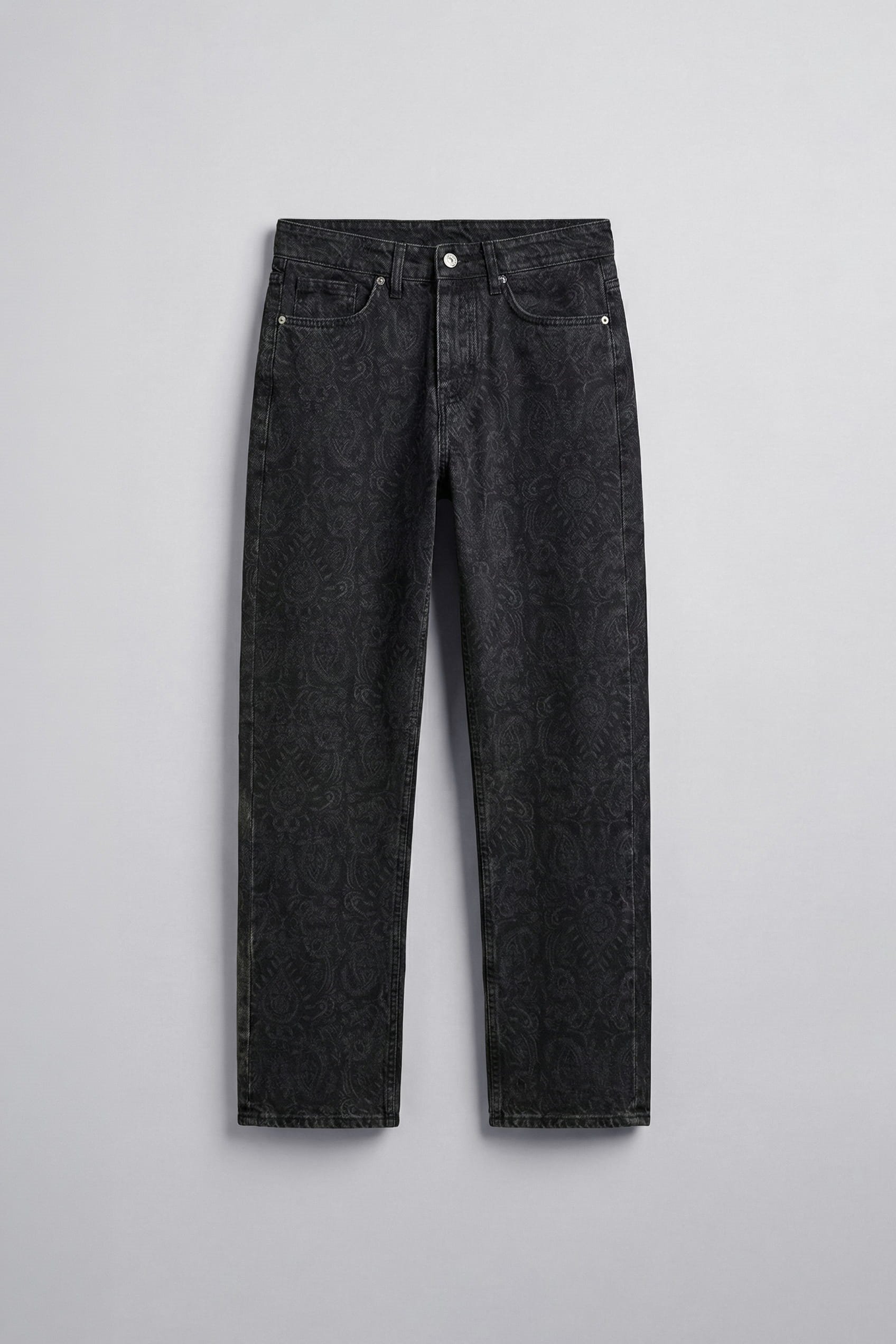 Erkek Desenli Baggy Fit Jean Siyah