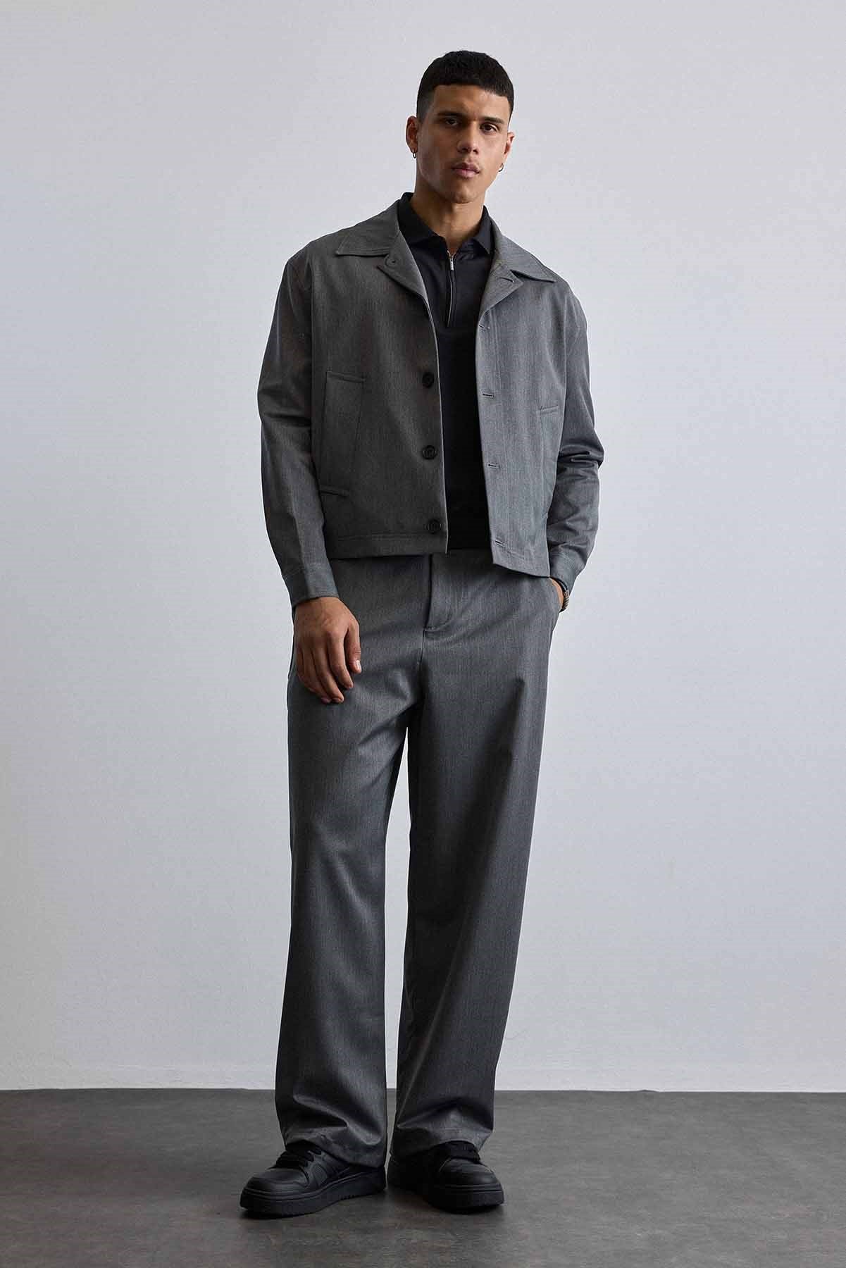 Erkek Erkek Premium Relaxed Fit Ceket Pantolon Takımı Antrasit