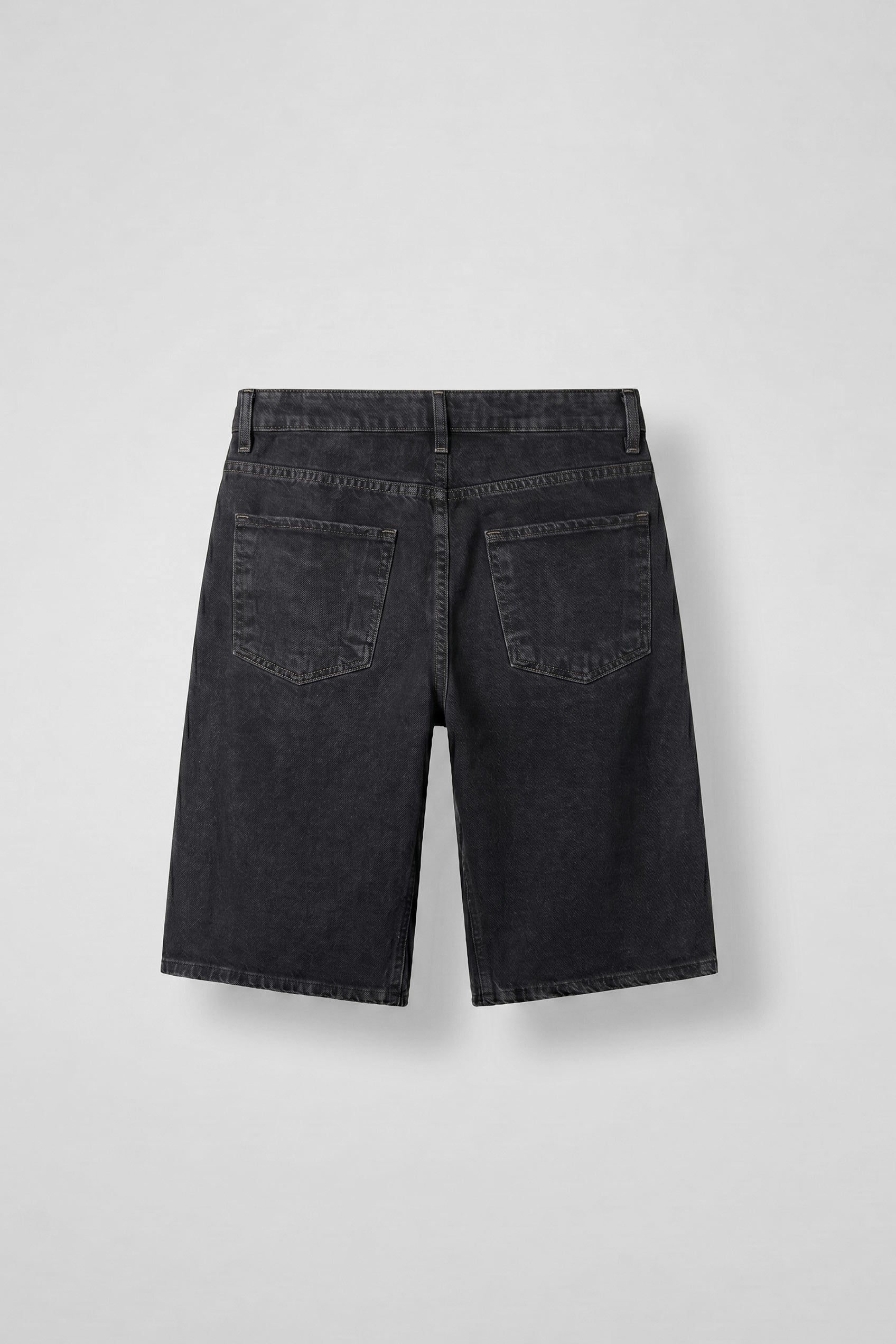Erkek Eskitme Yıkamalı Baggy Jean Şort Siyah