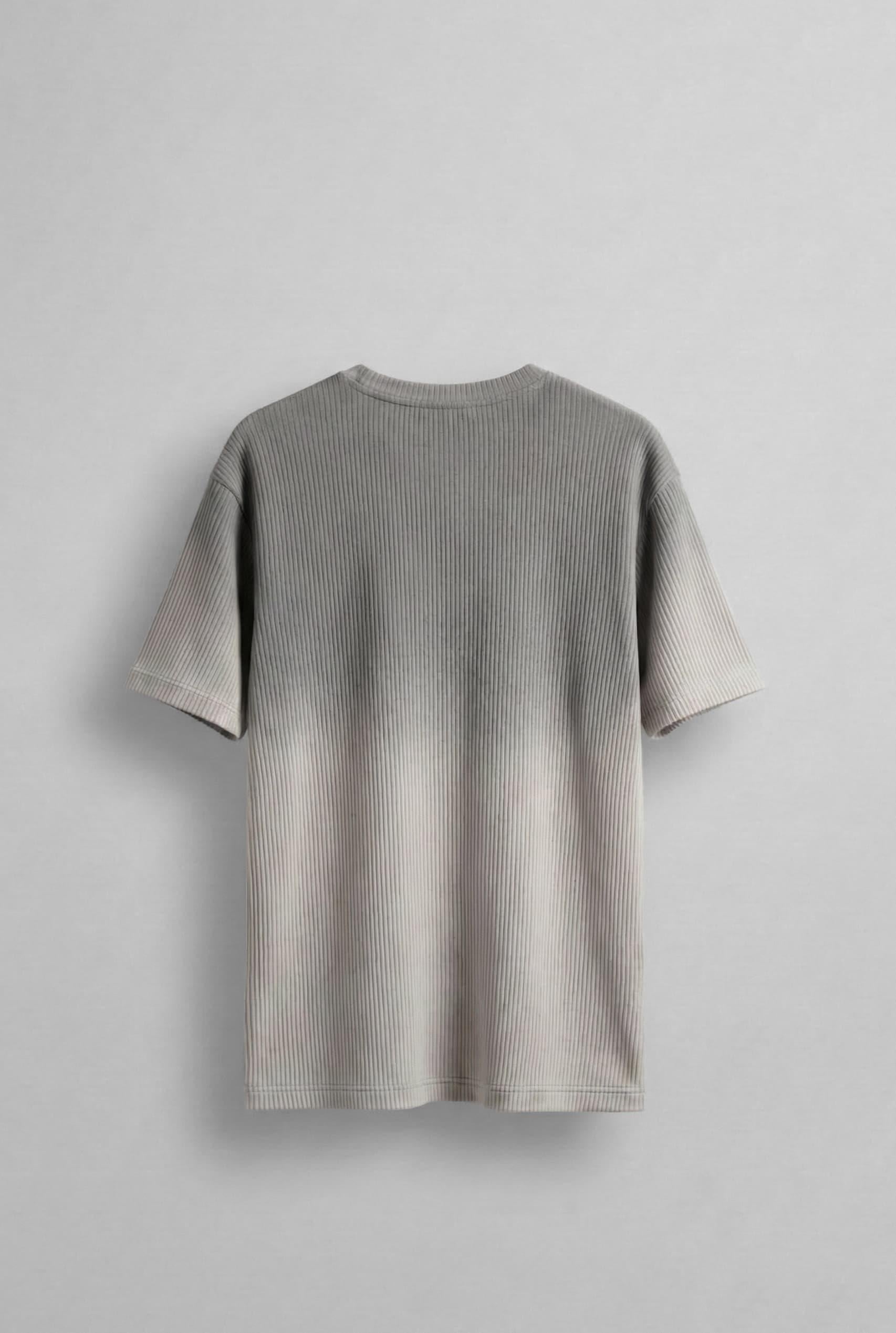 Erkek Fitilli Yıkamalı Renk Geçişli Oversize T-Shirt Gri Siyah