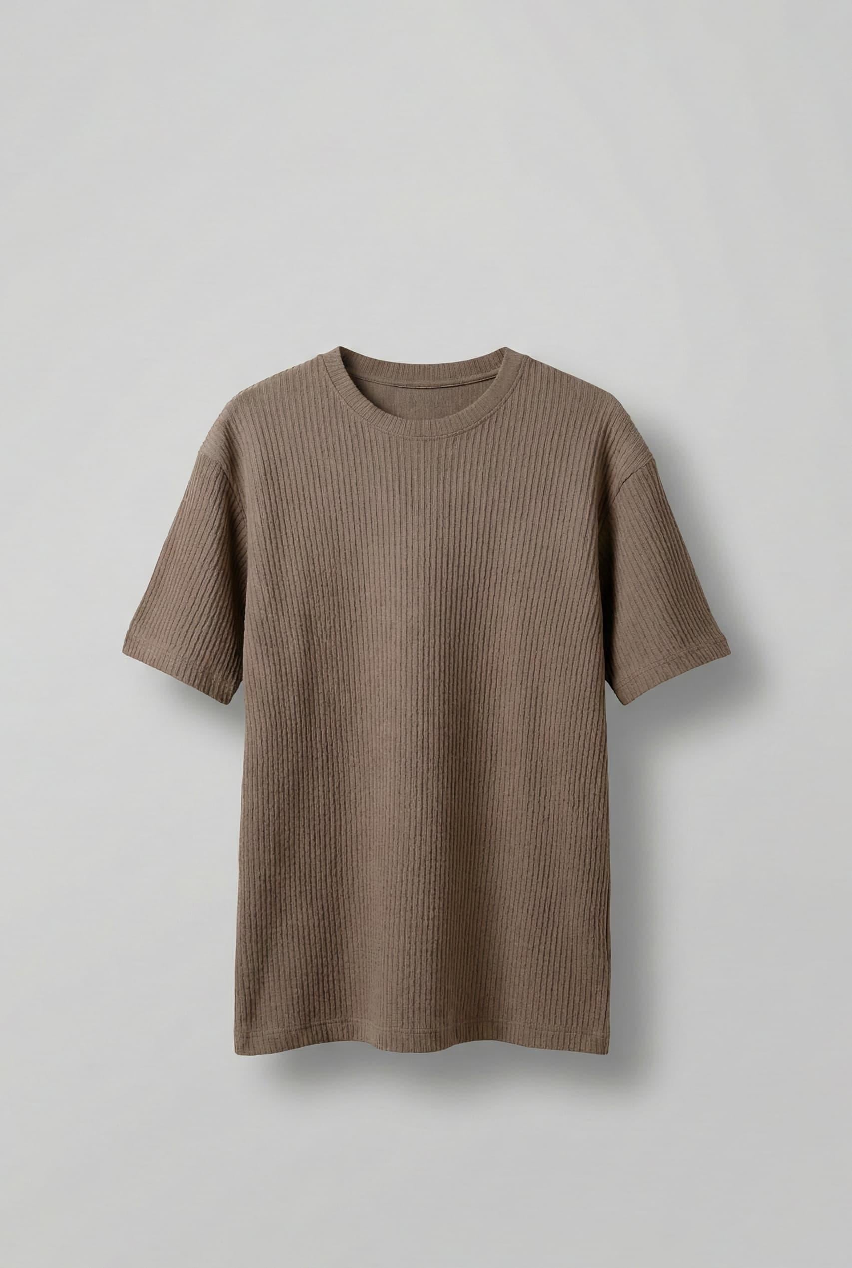 Erkek Fitilli Yıkamalı Renk Geçişli Oversize T-Shirt Kahve Beyaz