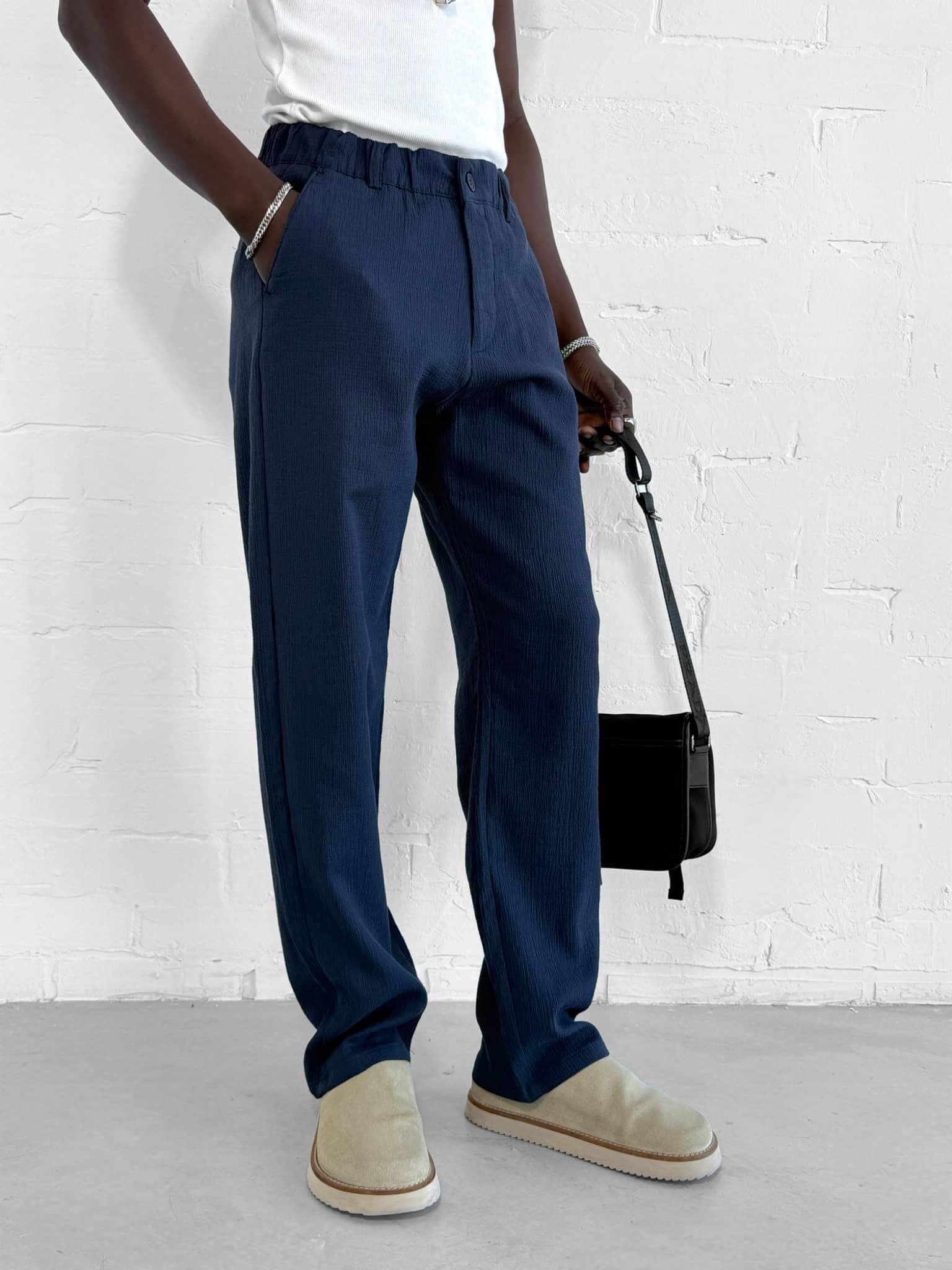 Erkek Gofre Kumaş Regular Fit Pantolon Lacivert