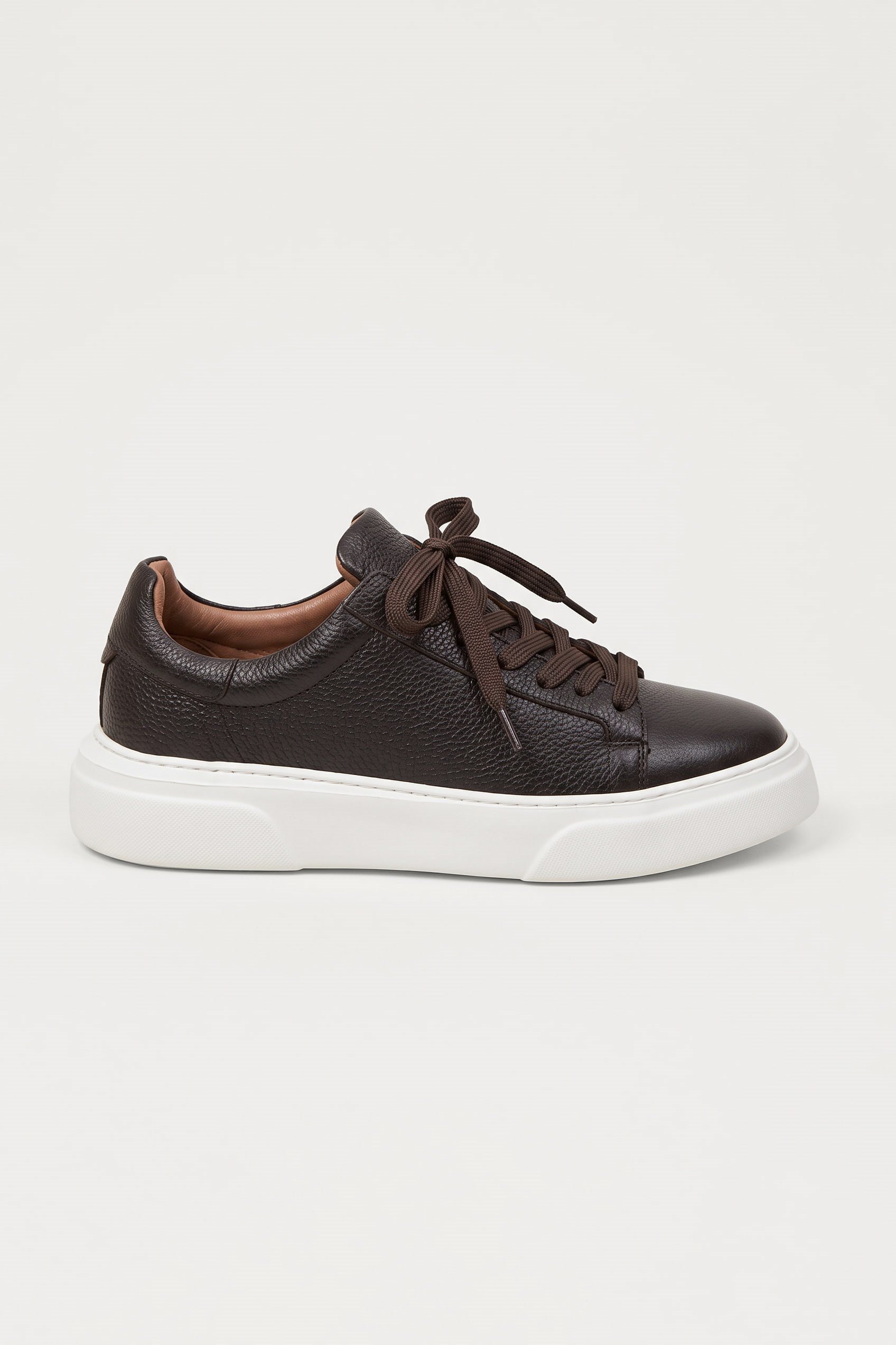 Erkek Hakiki Deri Kalın Taban Sneaker Ayakkabı Kahverengi
