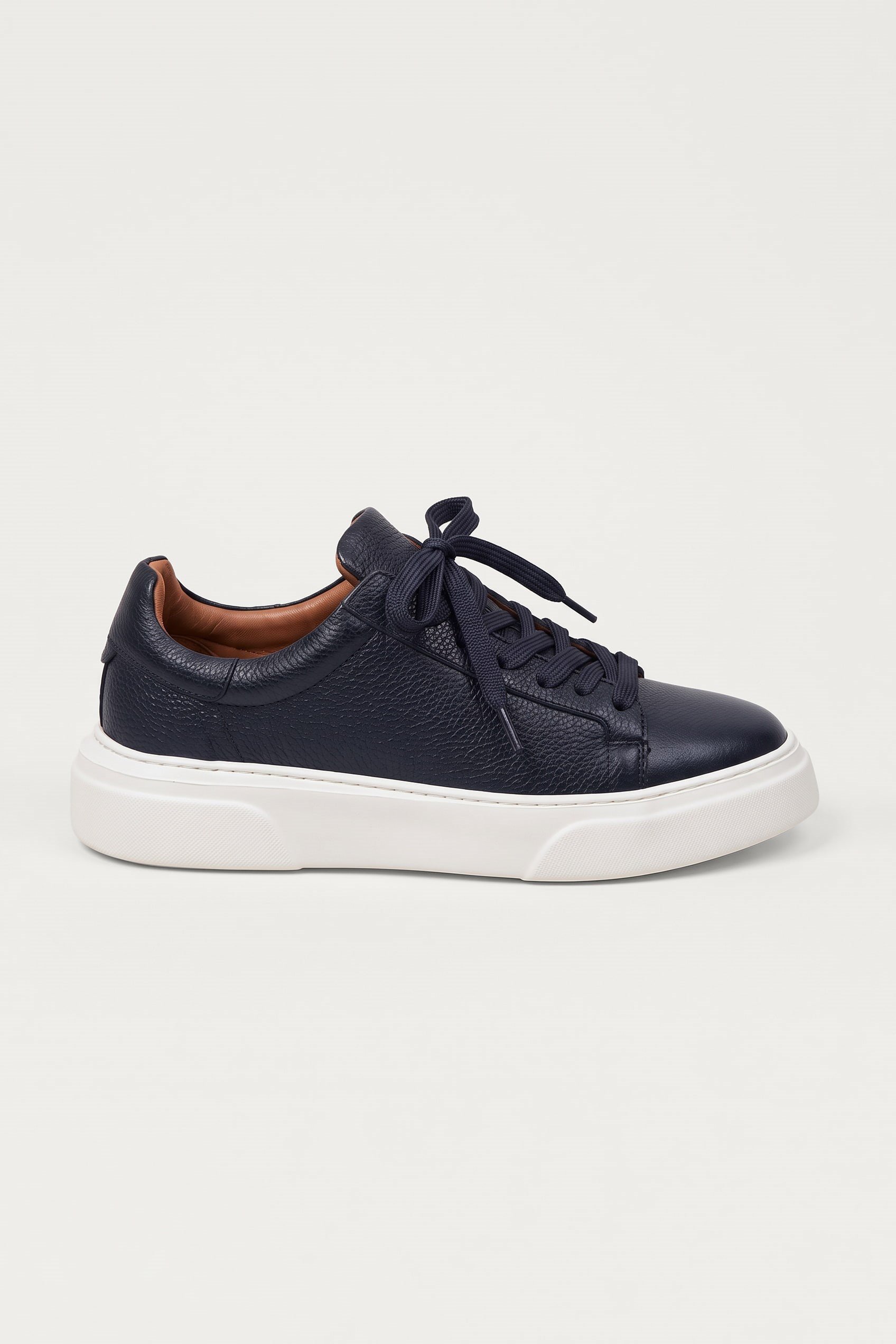 Erkek Hakiki Deri Kalın Taban Sneaker Ayakkabı Lacivert