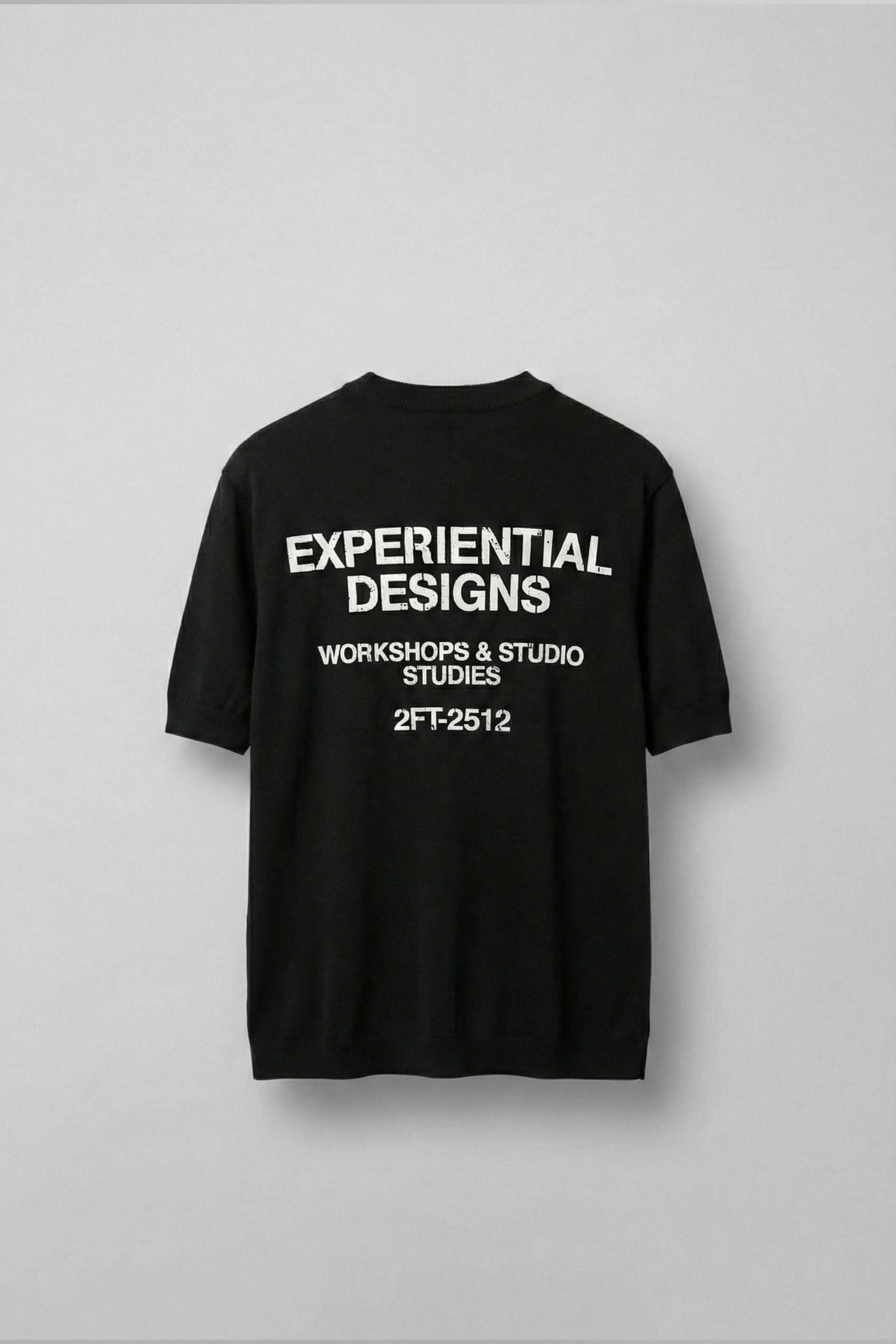 Erkek Kabartma Baskılı Esnek Regular Fit Triko T-Shirt Siyah