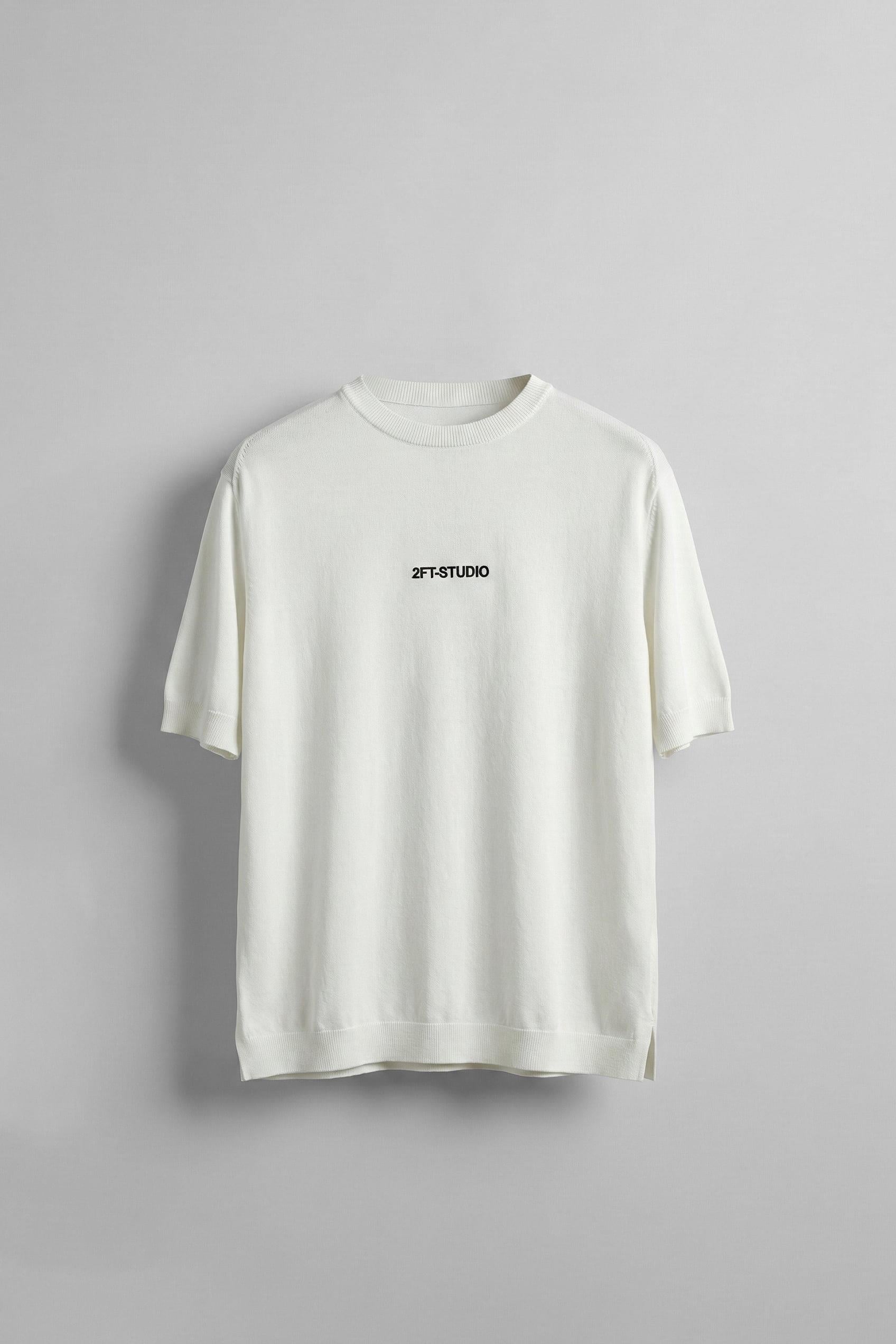 Erkek Kabartma Baskılı Esnek Regular Fit Triko T-Shirt Beyaz
