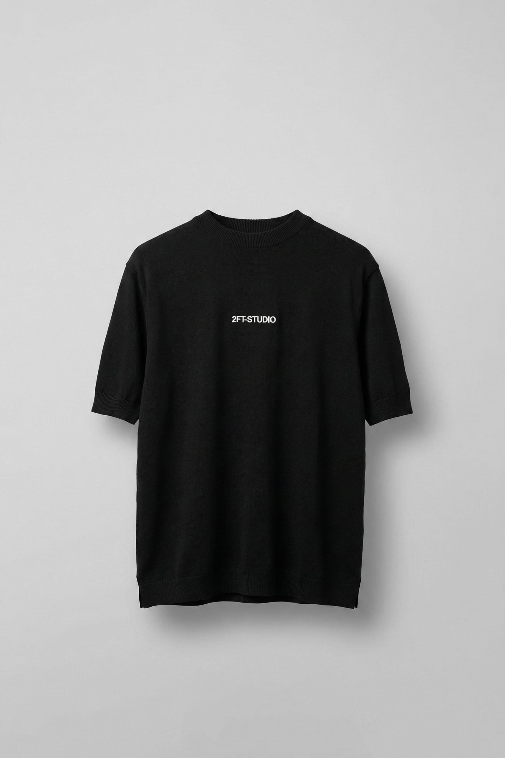 Erkek Kabartma Baskılı Esnek Regular Fit Triko T-Shirt Siyah