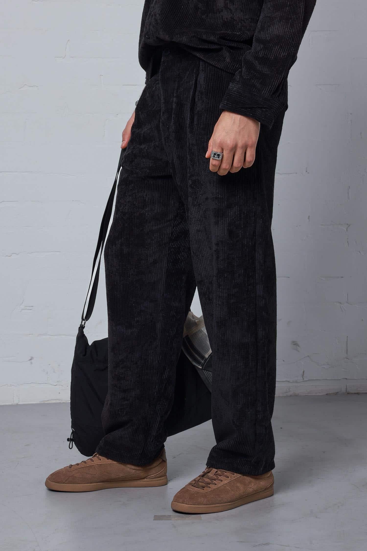 Erkek Kadife Dokulu Baggy Fit Pantolon Siyah