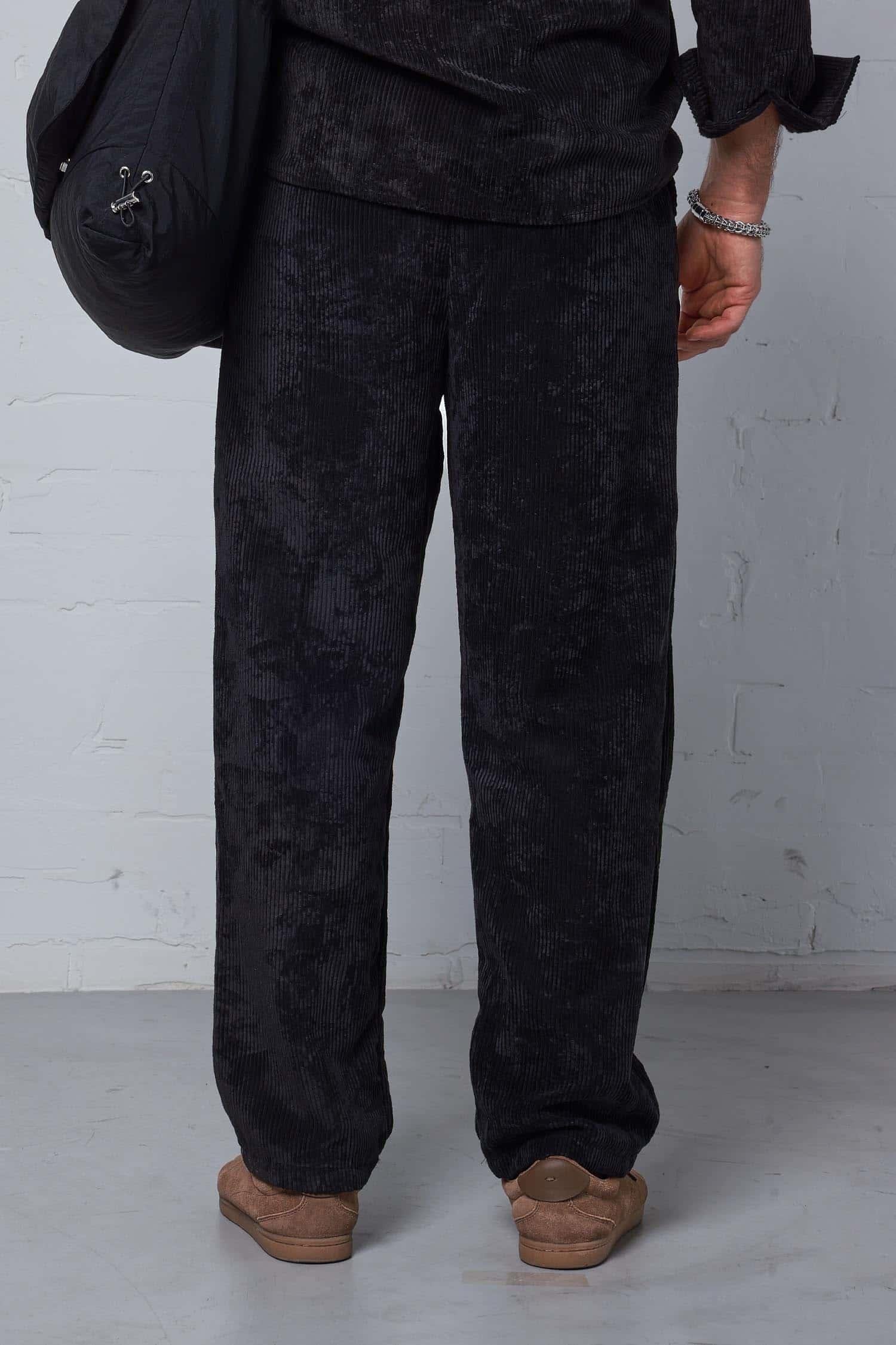 Erkek Kadife Dokulu Baggy Fit Pantolon Siyah