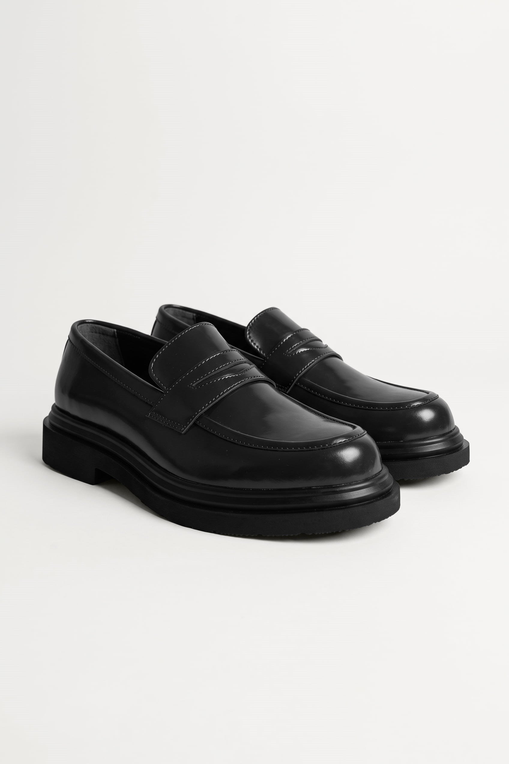 Erkek Kalın Taban Penny Loafer Ayakkabı Siyah