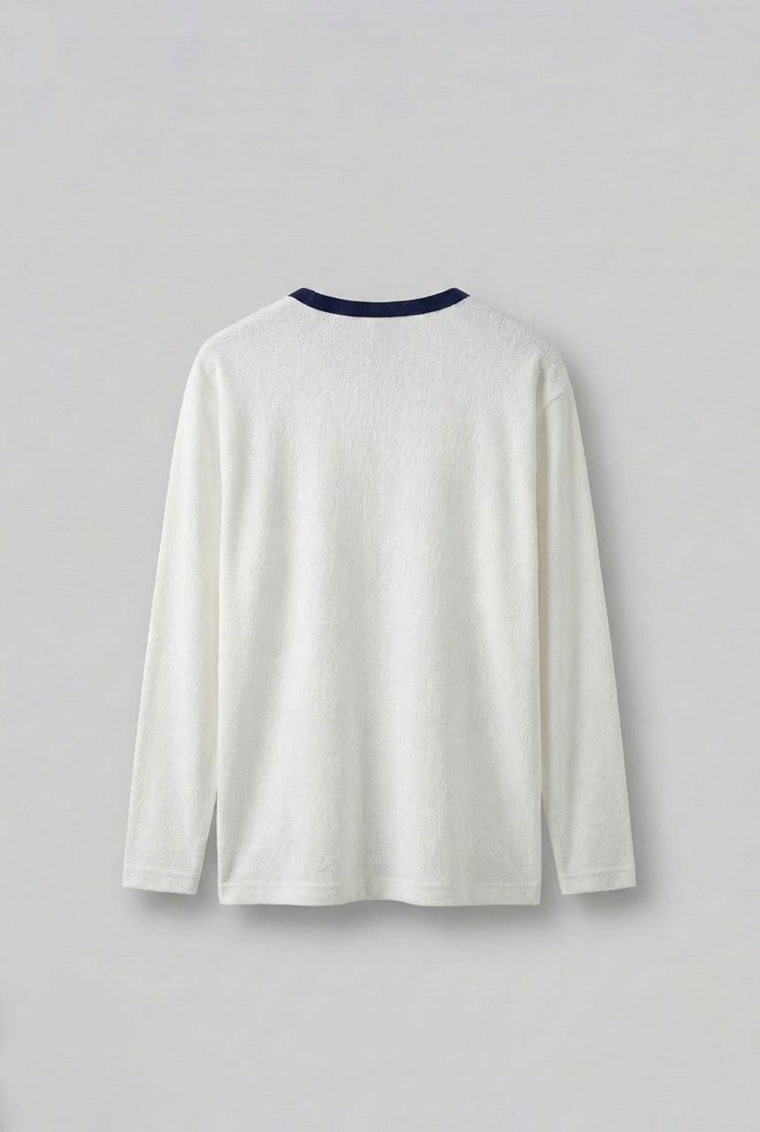 Erkek Kontrast Detaylı Oversize Basic Sweatshirt Ekru