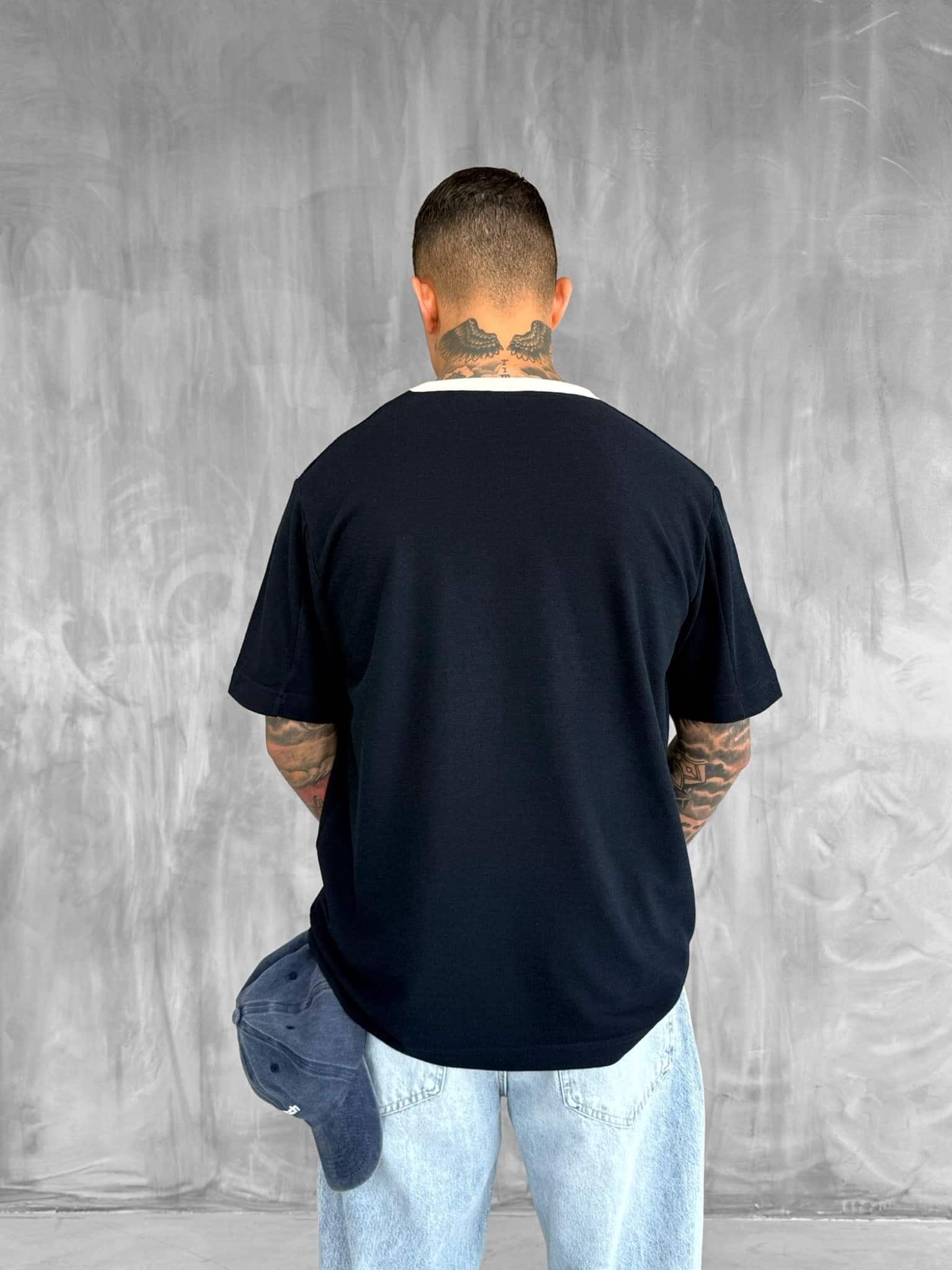 Erkek Kontrast Detaylı Oversize Basic T-Shirt Lacivert