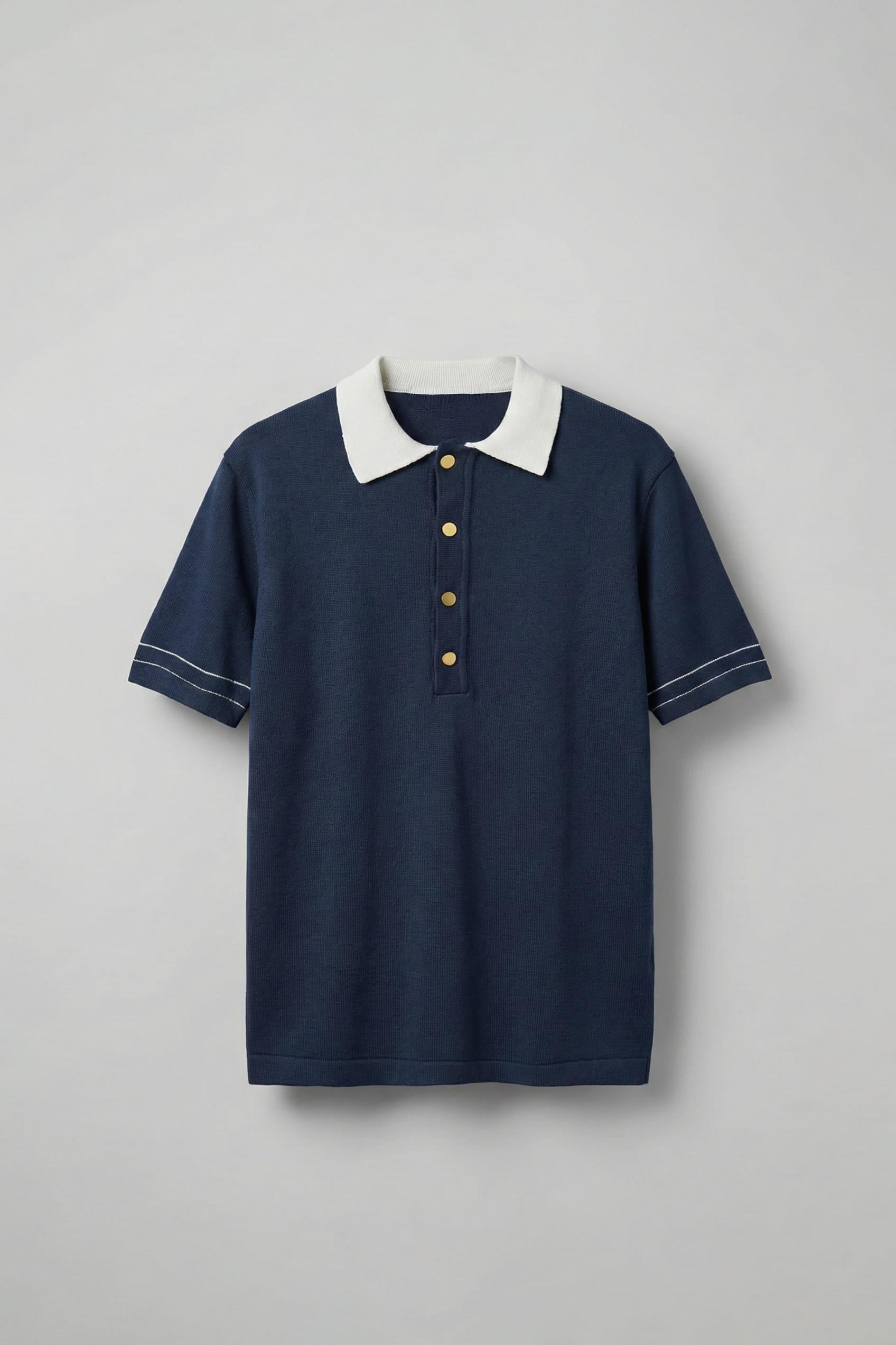 Erkek Kontrast Polo Yaka Premium Regular Fit T-Shirt Lacivert