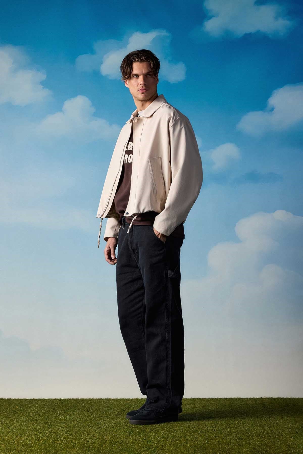 Erkek Kore Oversize Casual Bomber Ceket Bej