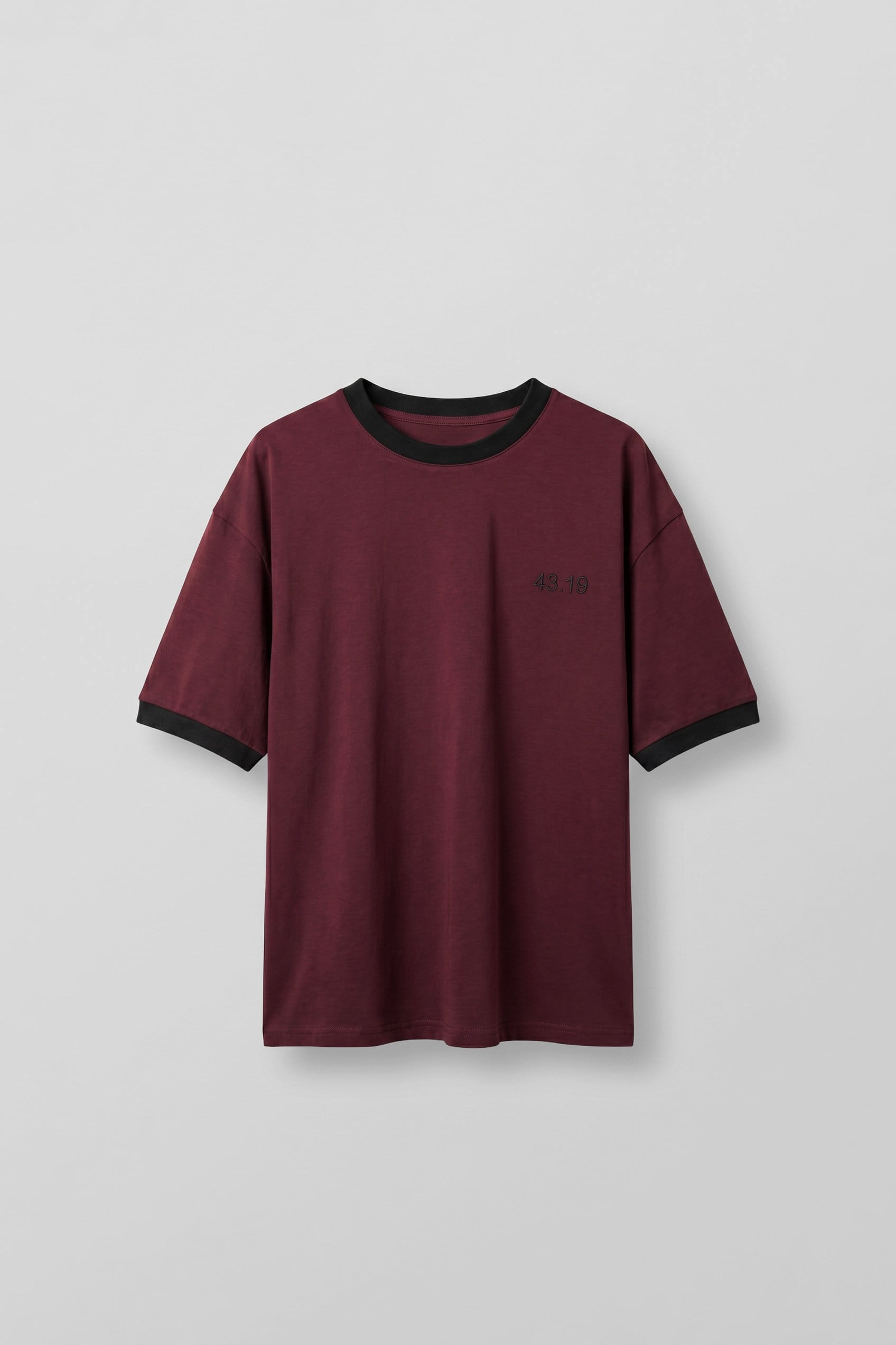 Erkek Nakış Detaylı Kontrast Bisiklet Yaka Boxy Fit T-Shirt Bordo