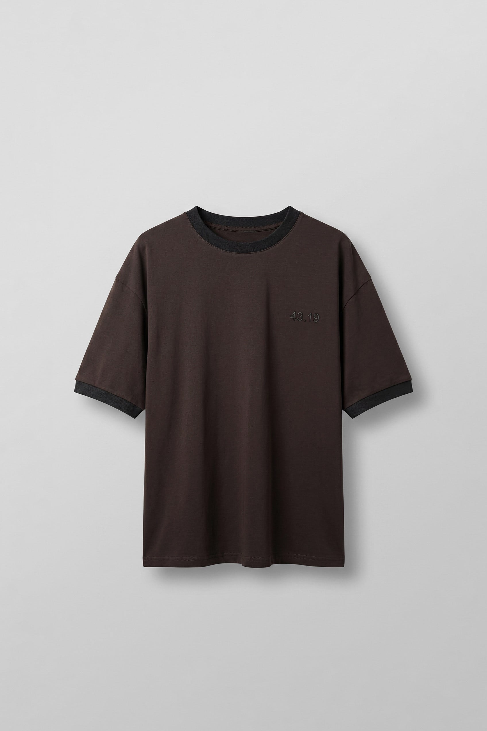 Erkek Nakış Detaylı Kontrast Bisiklet Yaka Boxy Fit T-Shirt Koyu Kahve
