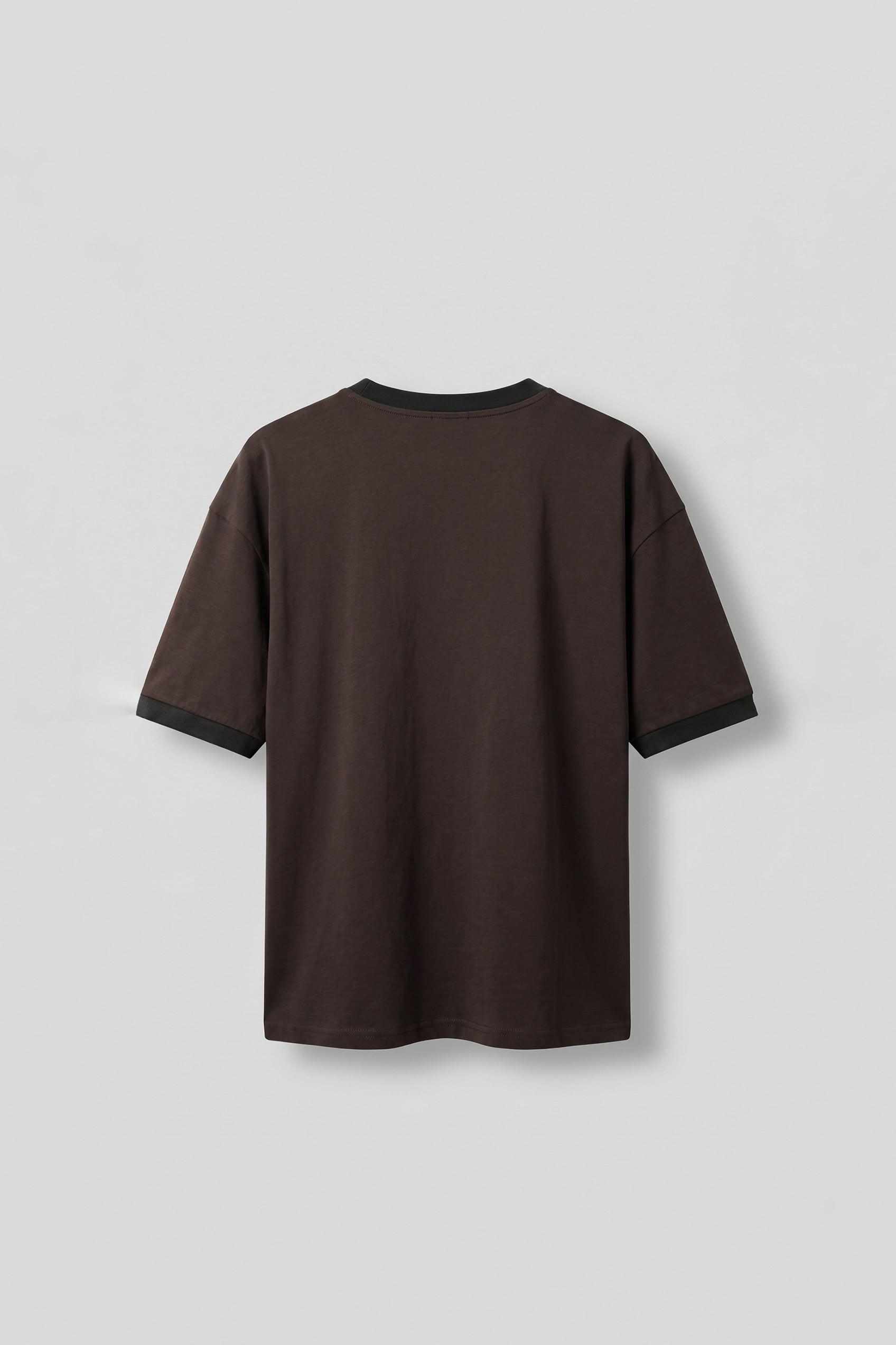 Erkek Nakış Detaylı Kontrast Bisiklet Yaka Boxy Fit T-Shirt Koyu Kahve
