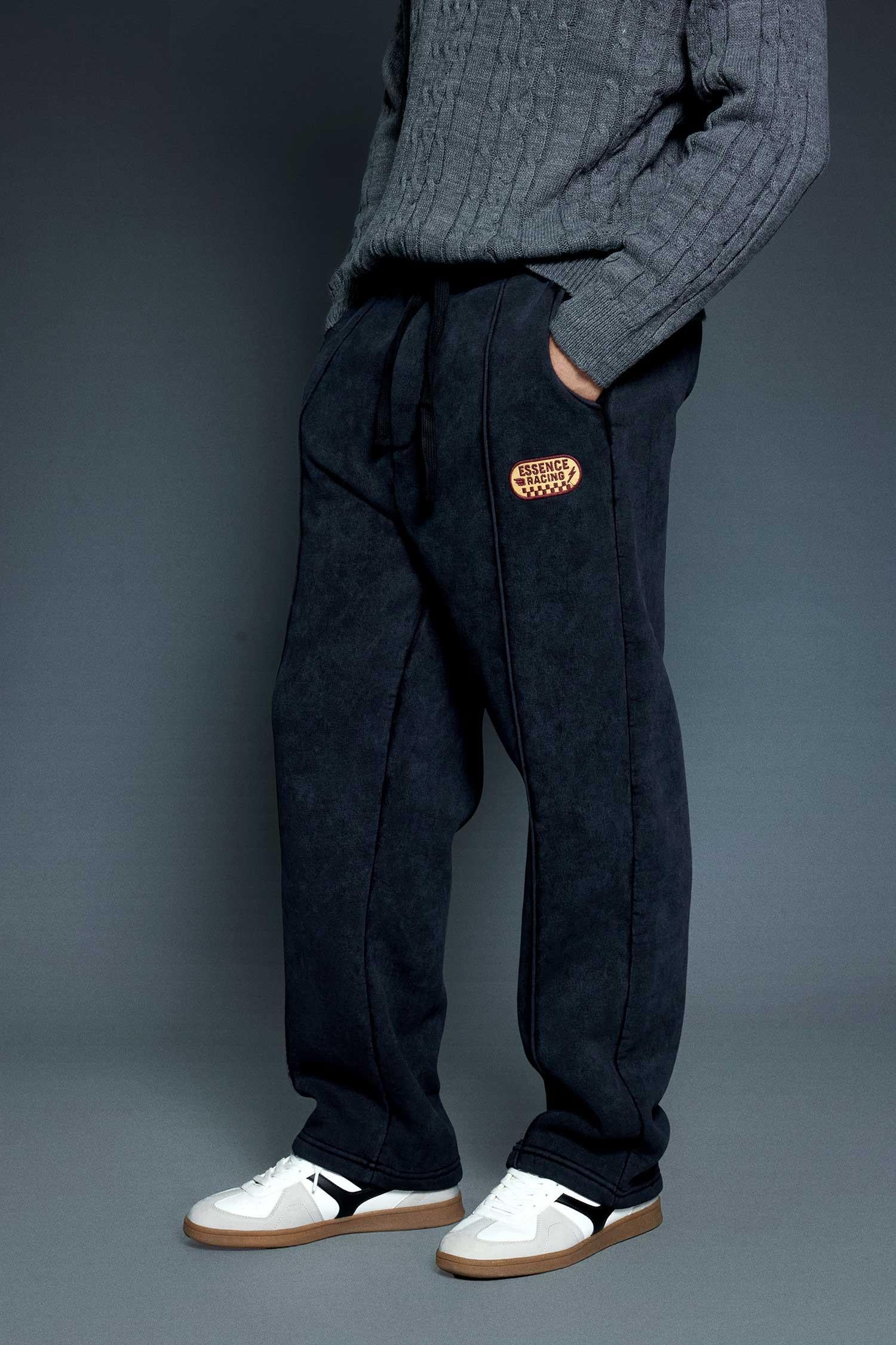 Erkek Ön Dikiş Detaylı Baggy Fit Eşofman Siyah