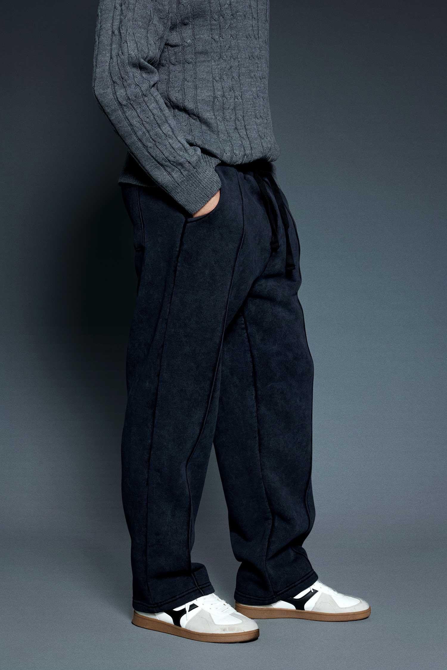 Erkek Ön Dikiş Detaylı Baggy Fit Eşofman Siyah