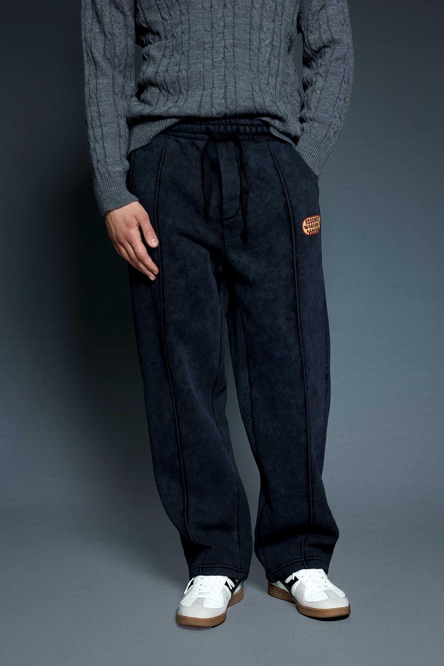 Erkek Ön Dikiş Detaylı Baggy Fit Eşofman Siyah