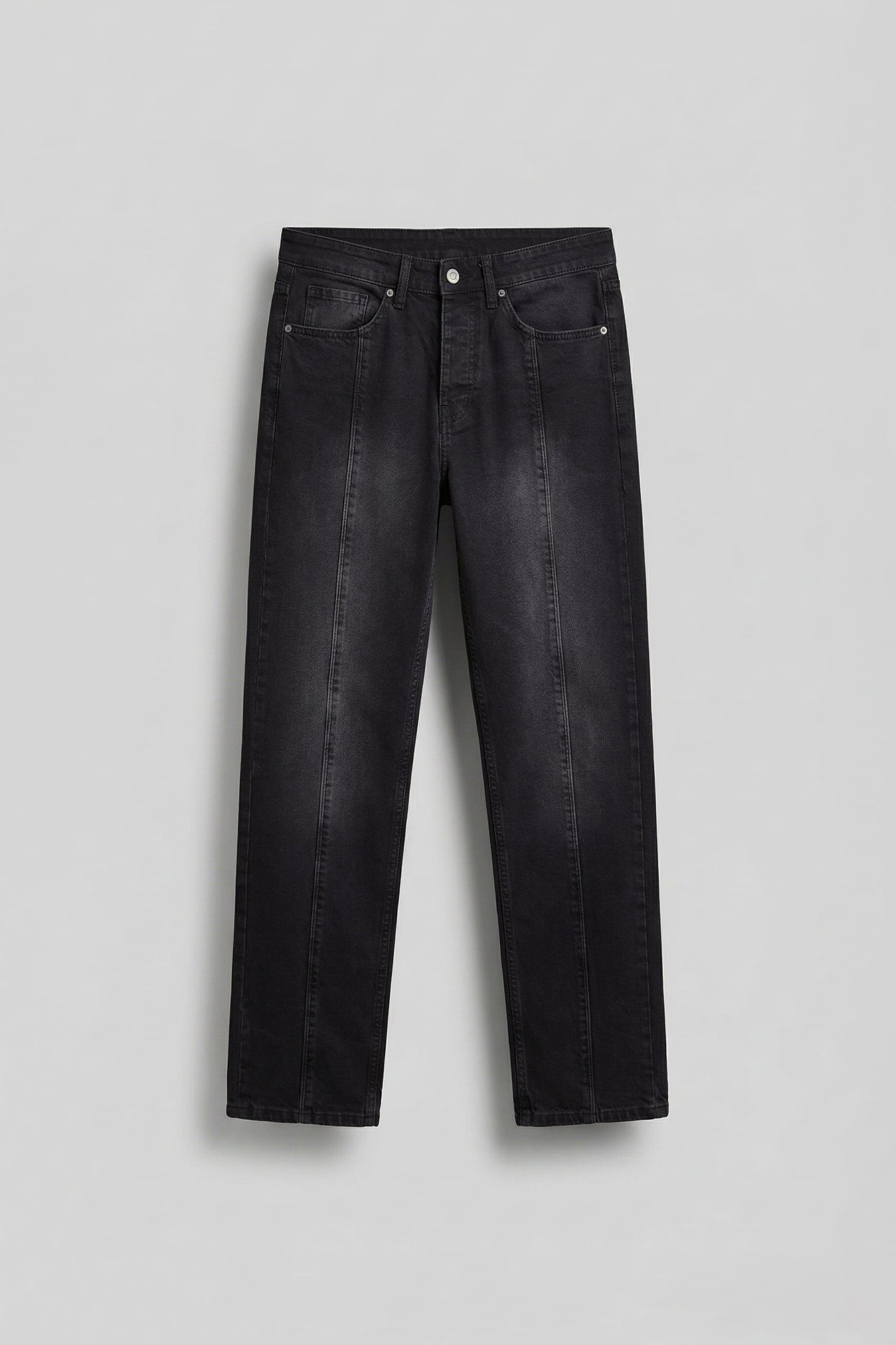 Erkek Ön Dikiş Detaylı Yıkamalı Baggy Jean Siyah