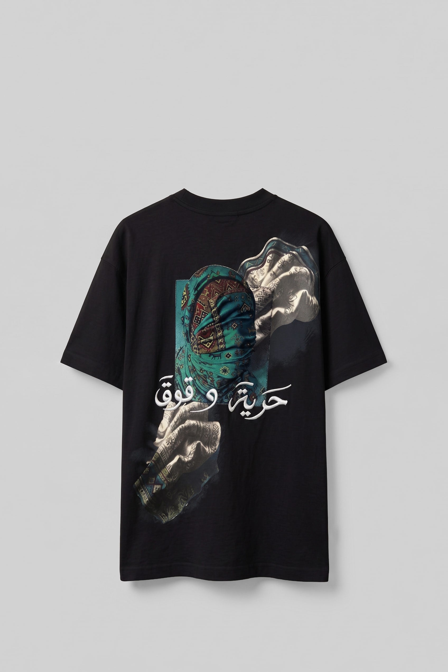 Erkek Otantik Desenli 3D Sırt Baskılı T-Shirt Siyah