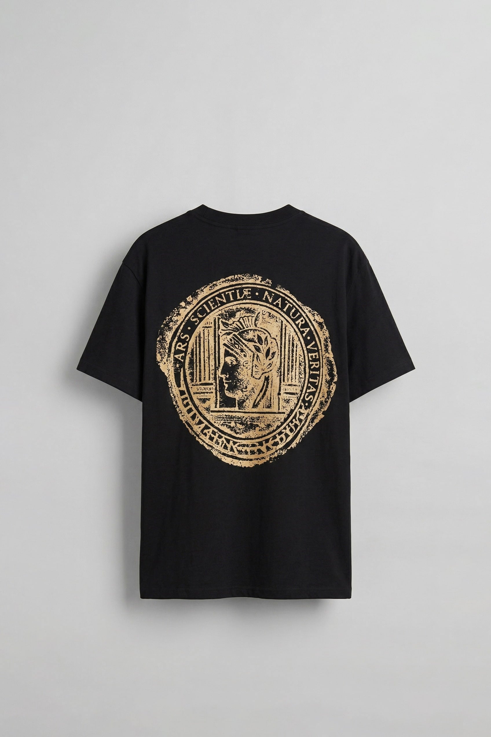 Erkek Oversize Antik Mühür Kabartmalı Baskılı T-Shirt Siyah