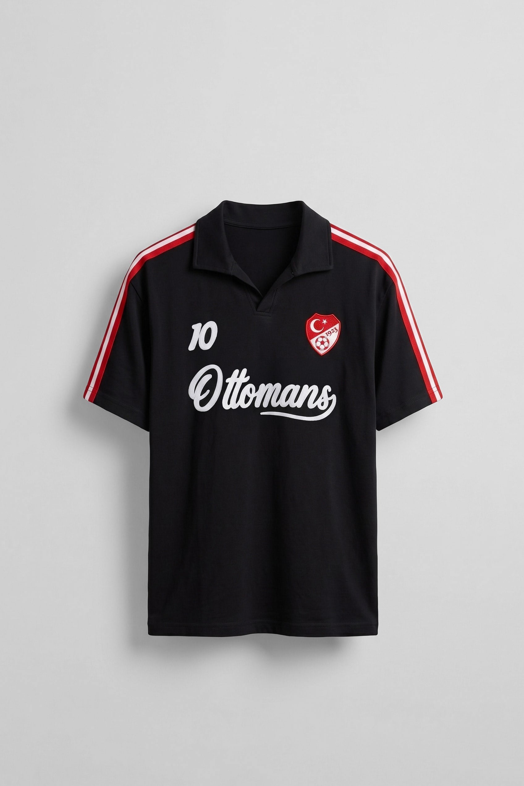Erkek Oversize Ay Yıldız Detaylı Polo Yaka Forma T-Shirt Siyah