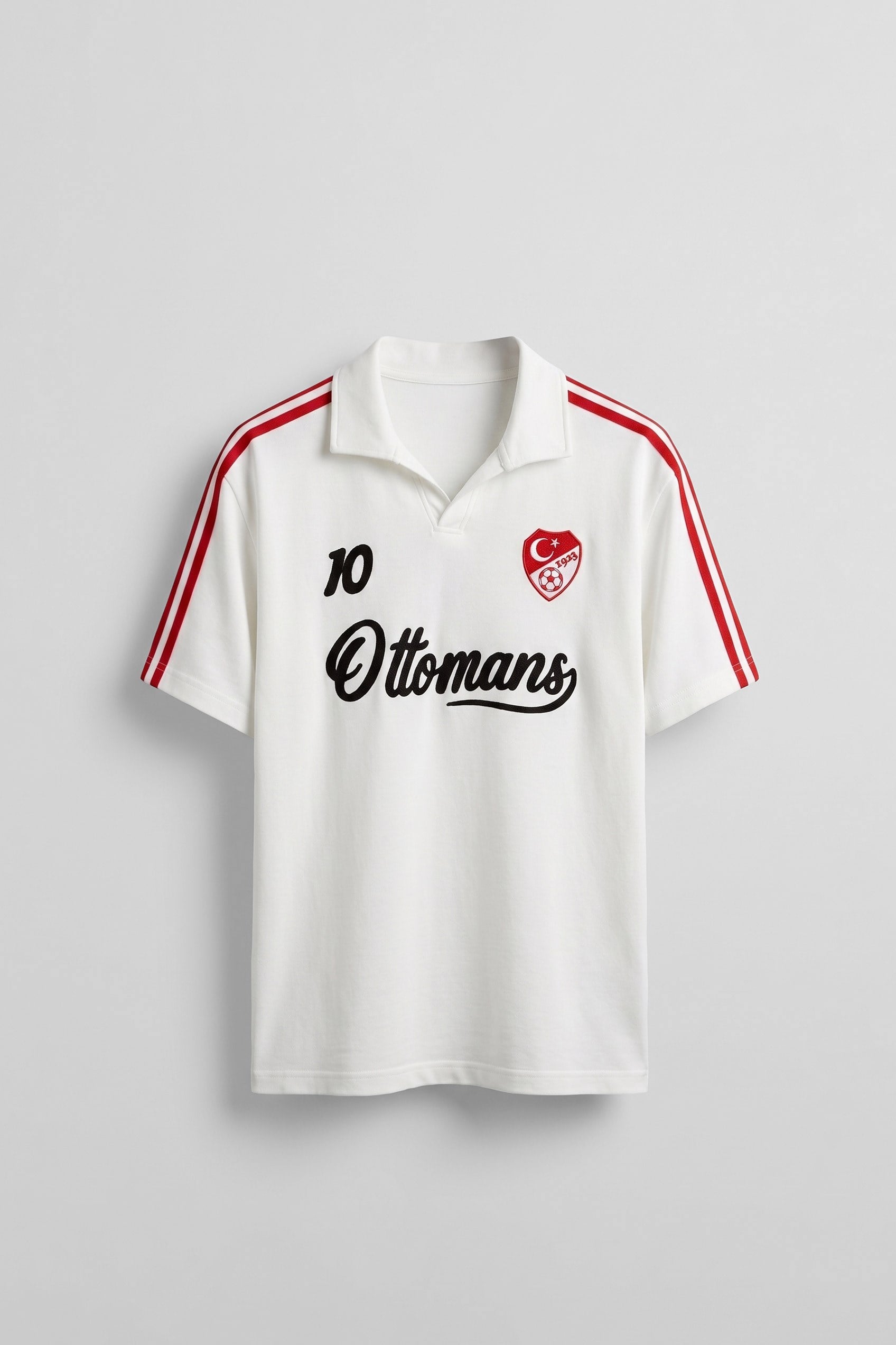 Erkek Oversize Ay Yıldız Detaylı Polo Yaka Forma T-Shirt Ekru