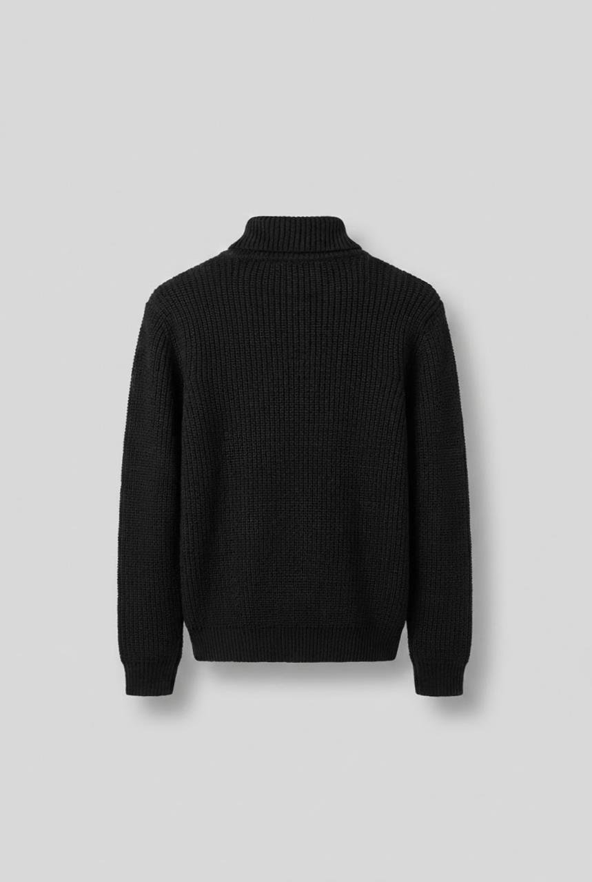 Erkek Oversize Balıkçı Yaka Boğazlı Kazak Siyah